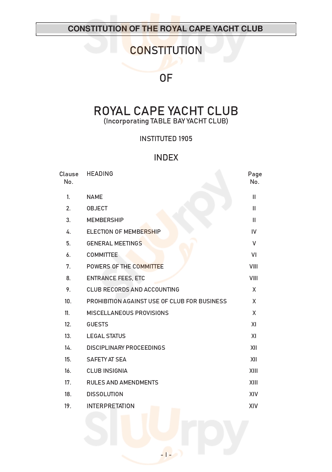 Royal Cape Yacht Club Cape Town Central Menu - 1