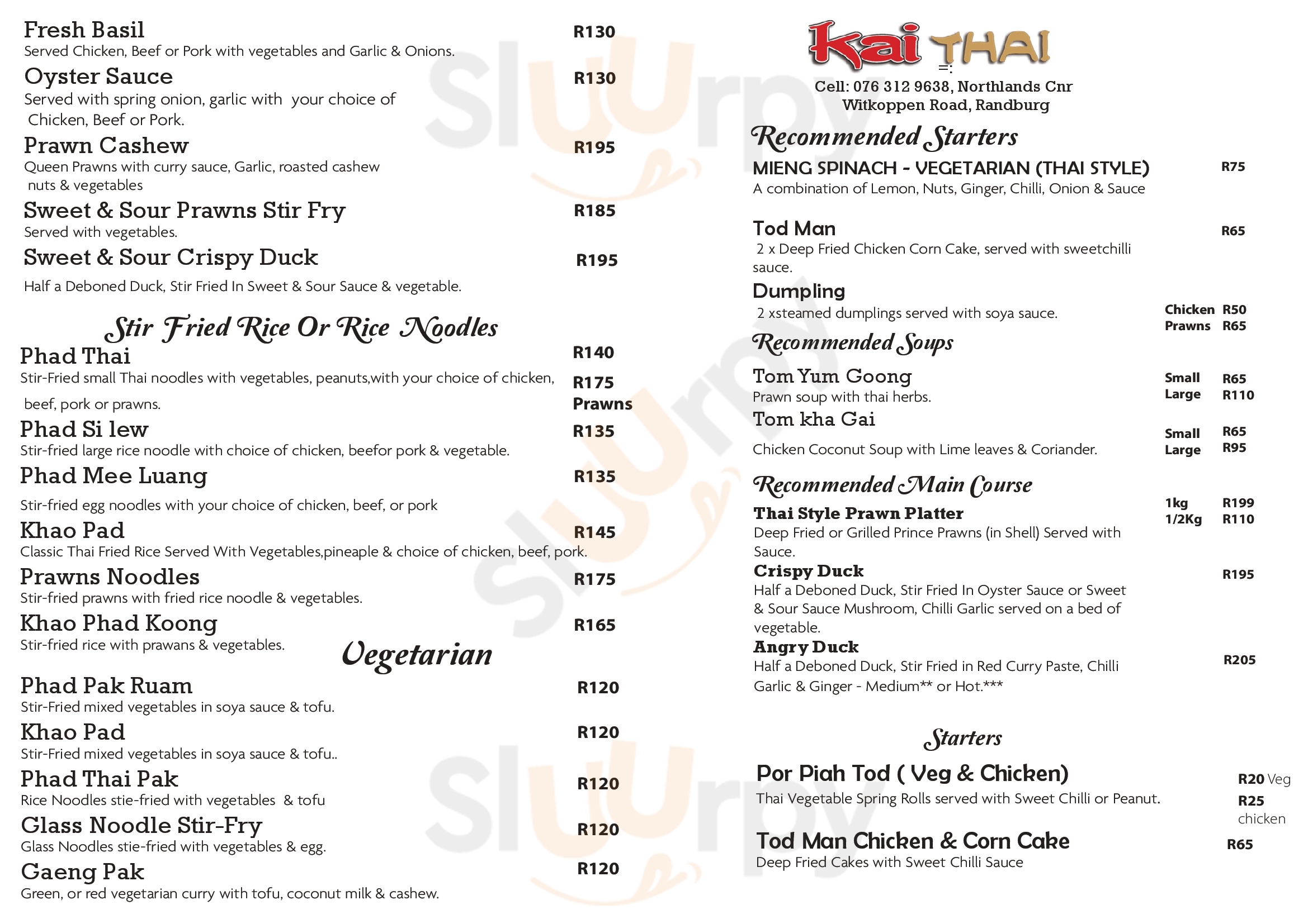 Kai Thai Restaurant Rabie Street Johannesburg Menu - 1