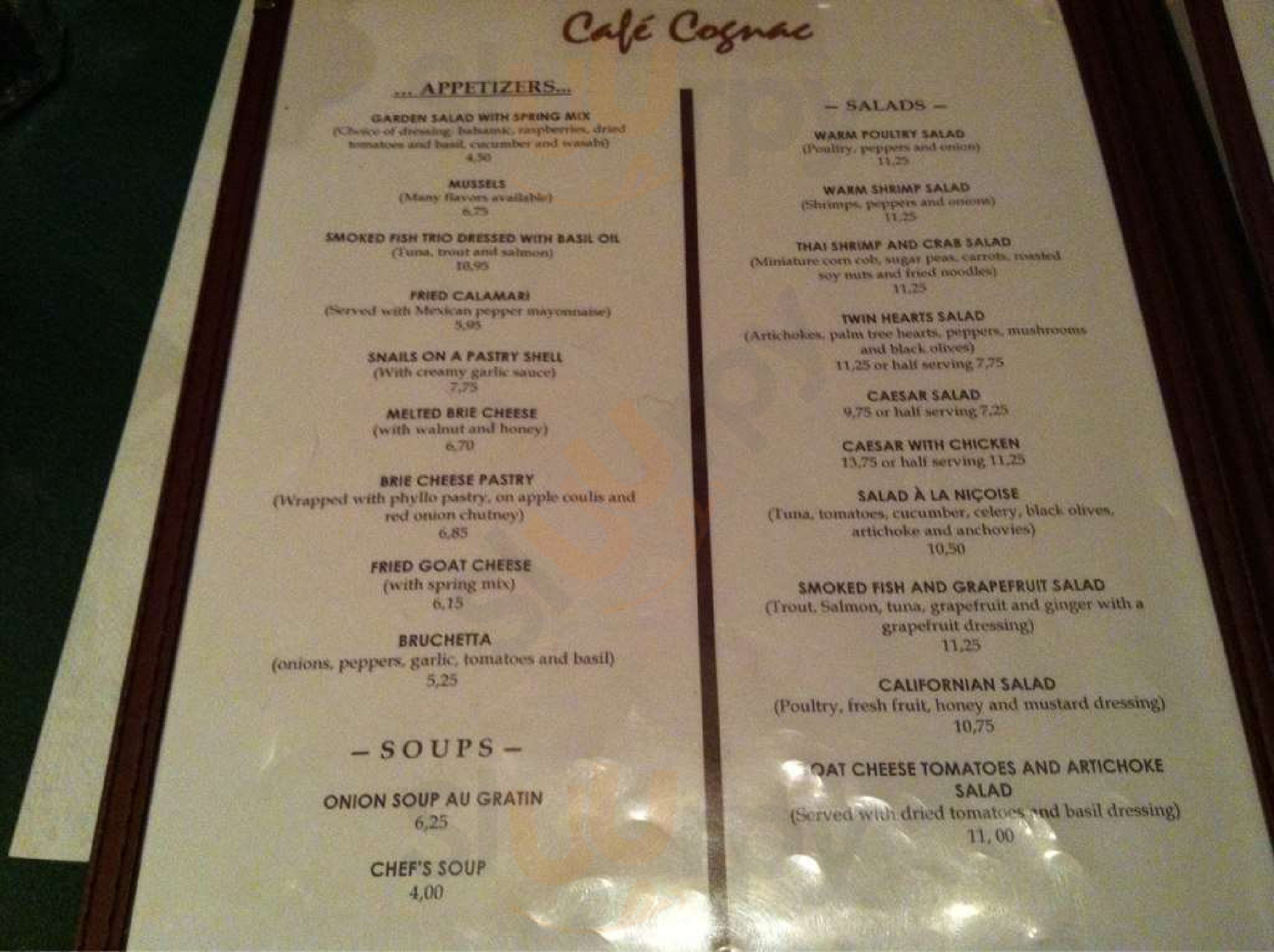 Cafe Cognac Restaurant Gatineau Menu - 1