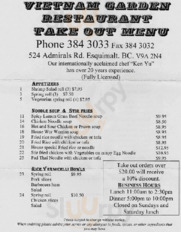 Vietnam Garden Restaurant menu