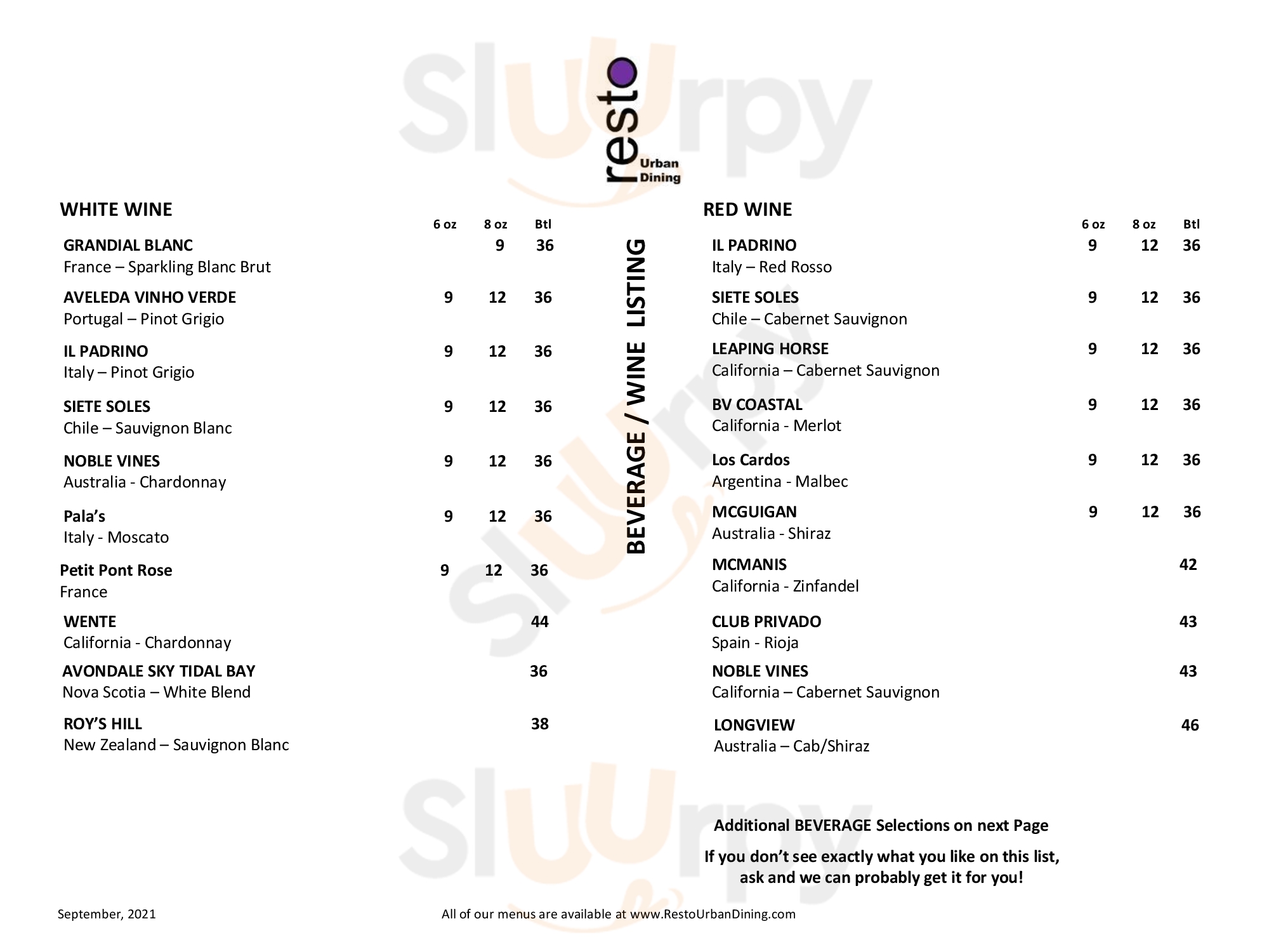 Main Menu - Resto Urban Dining