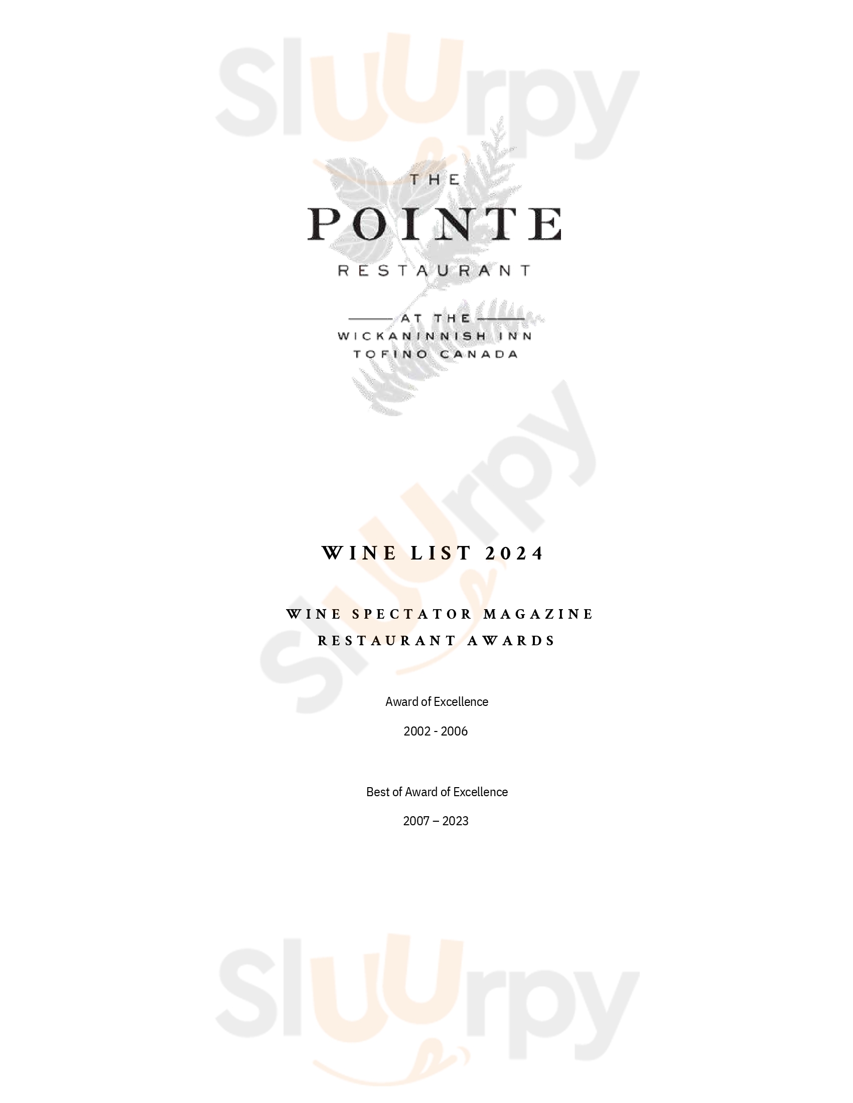 The Pointe Restaurant At The Wickaninnish Inn Tofino Menu - 1