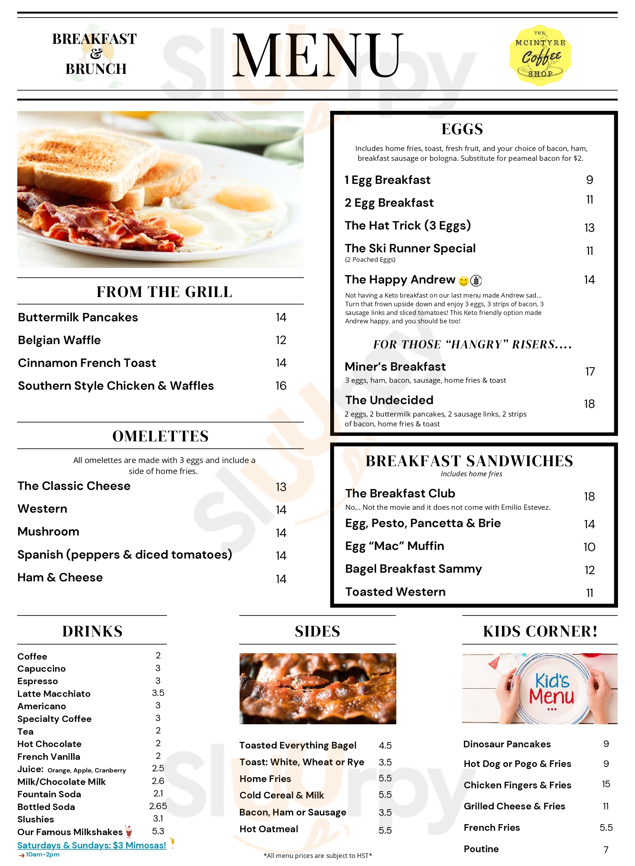 Mcintyre Coffee Shop Timmins Menu - 1