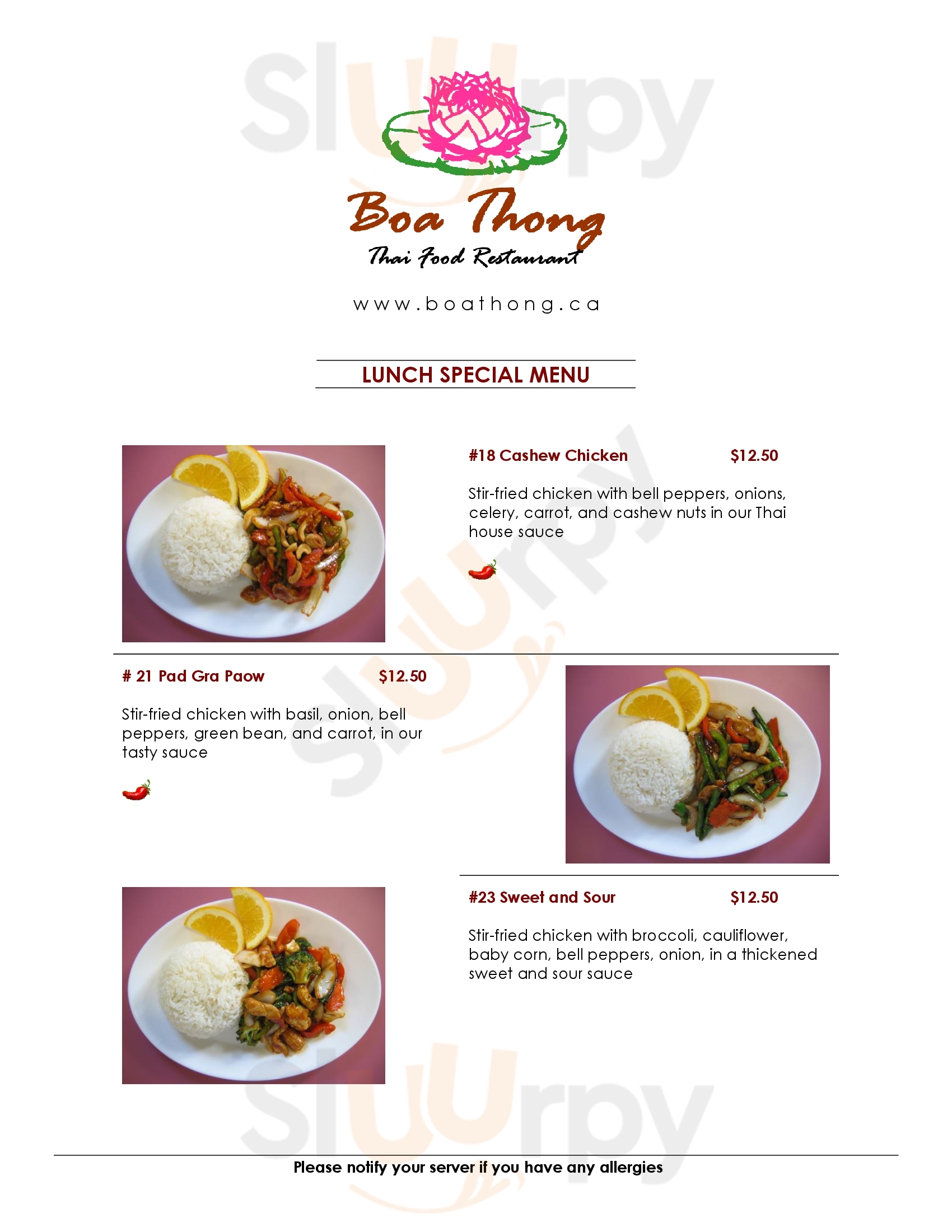 Boa-thong Thai Restaurant Vernon Menu - 1
