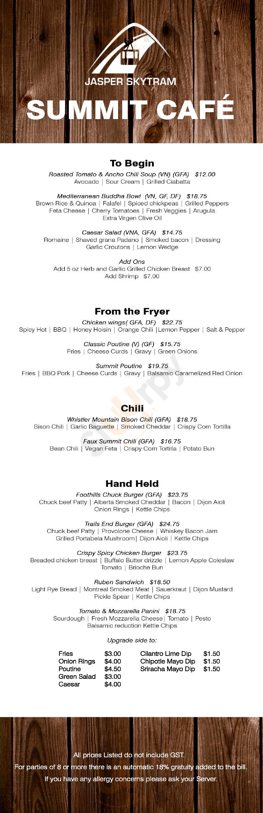 Tramway Restaurant Jasper Menu - 1