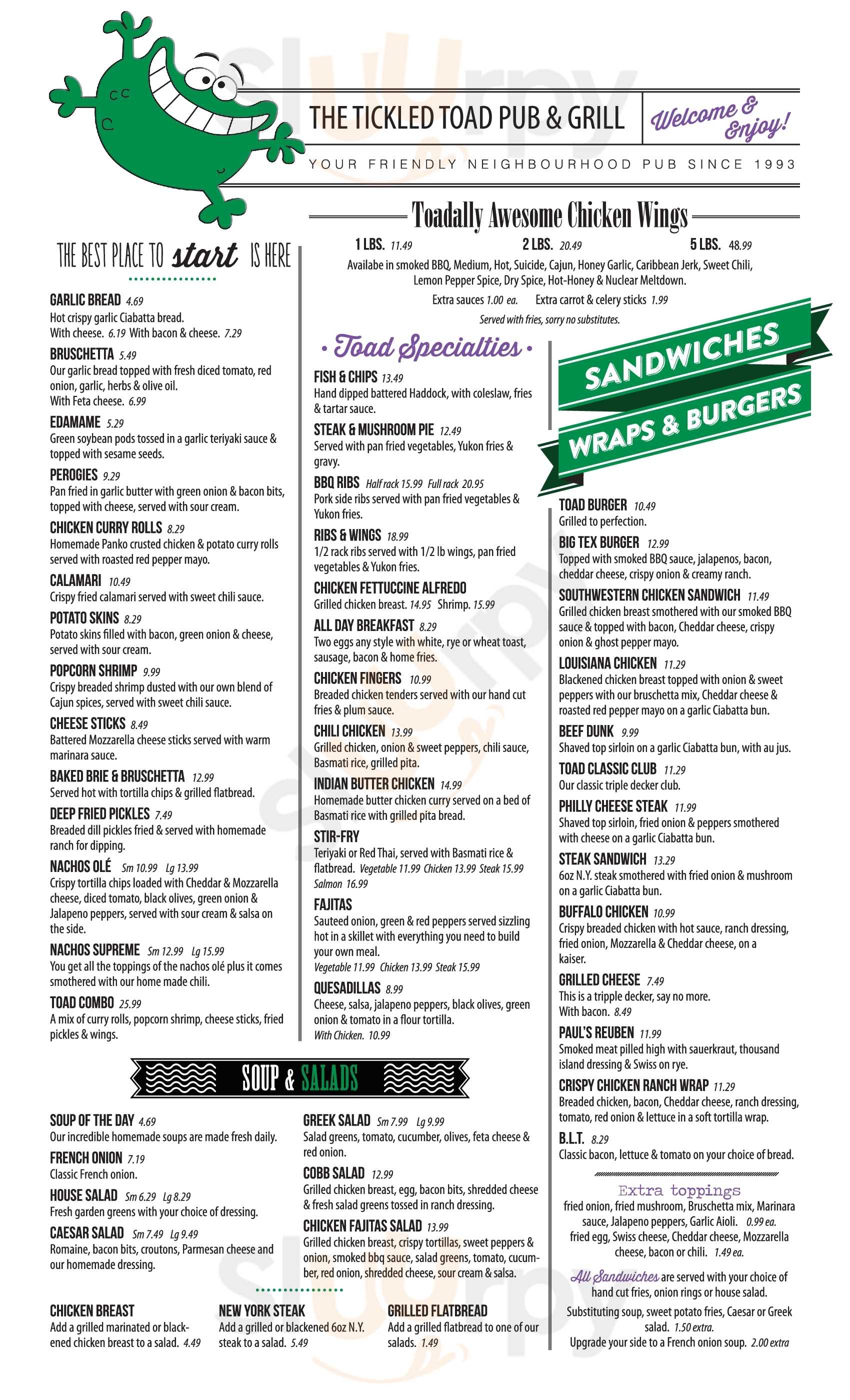 The Tickled Toad Pub And Grill Thornhill Menu - 1