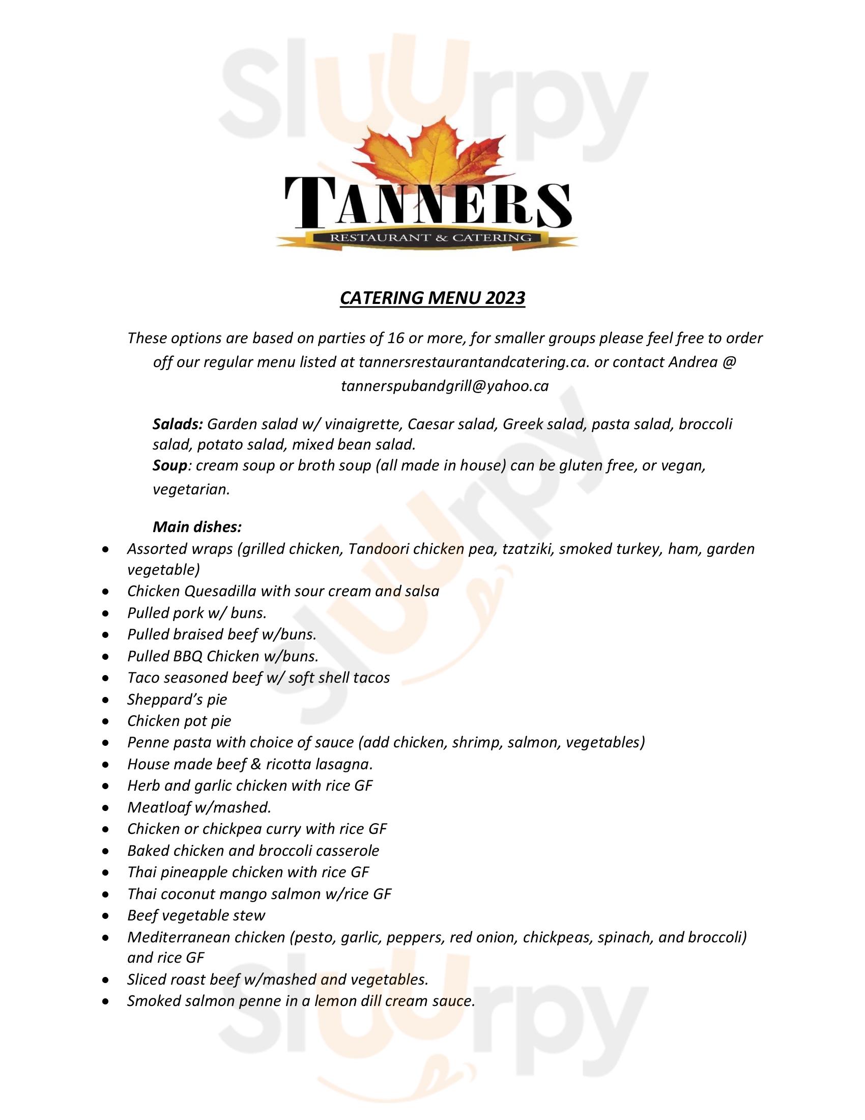 Tanners Pub And Grill Acton Menu - 1