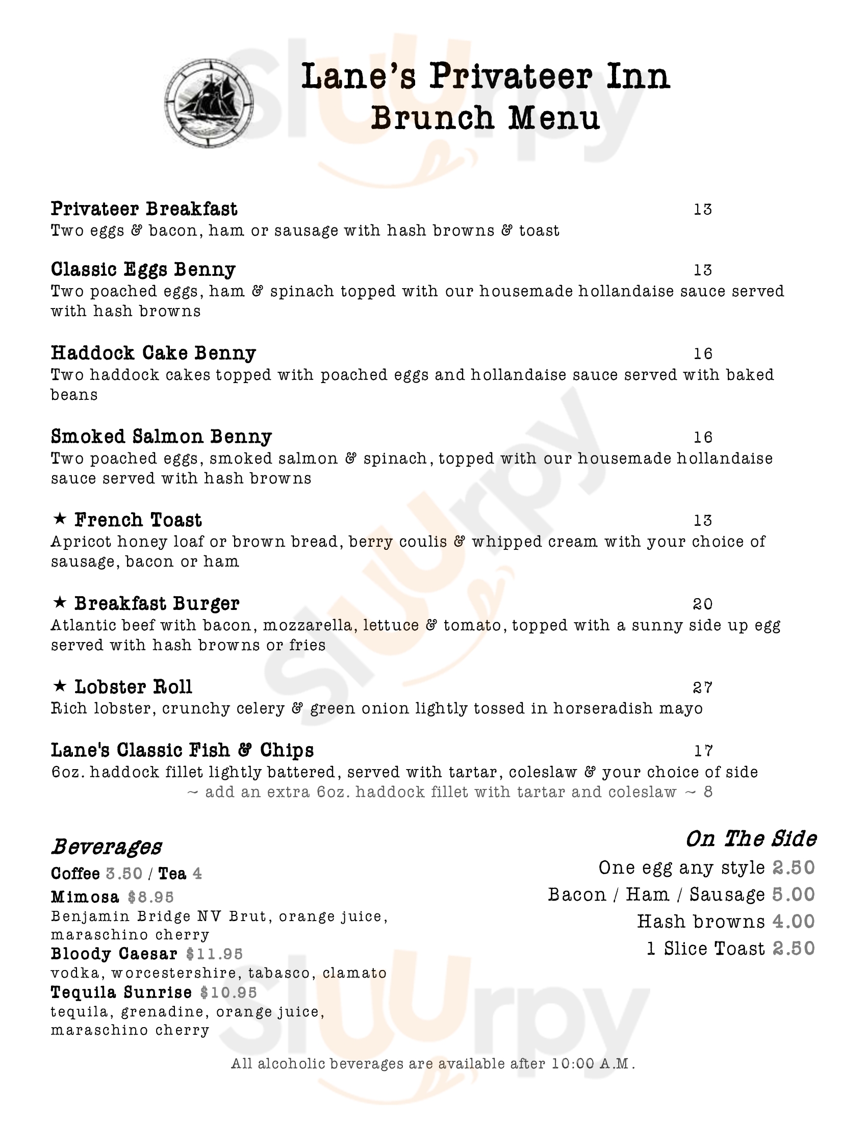 Main Menu - Lane's Privateer Inn