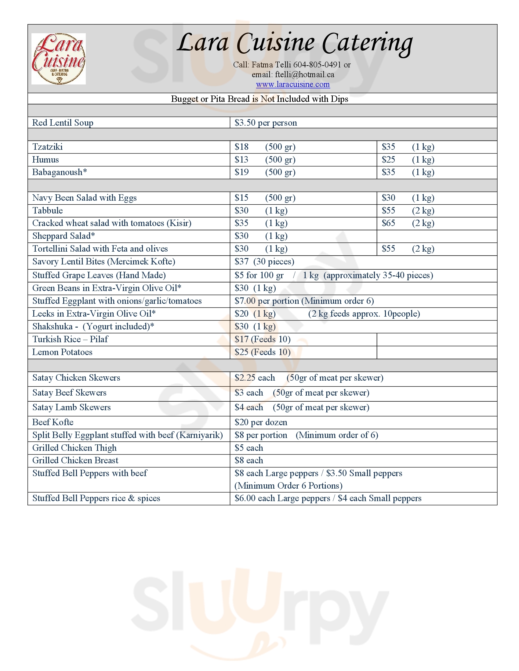 Lara Cuisine Cafe & Bistro Ladner Menu - 1