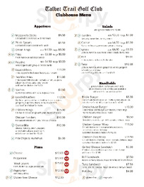 Talbot Trail Golf Club menu