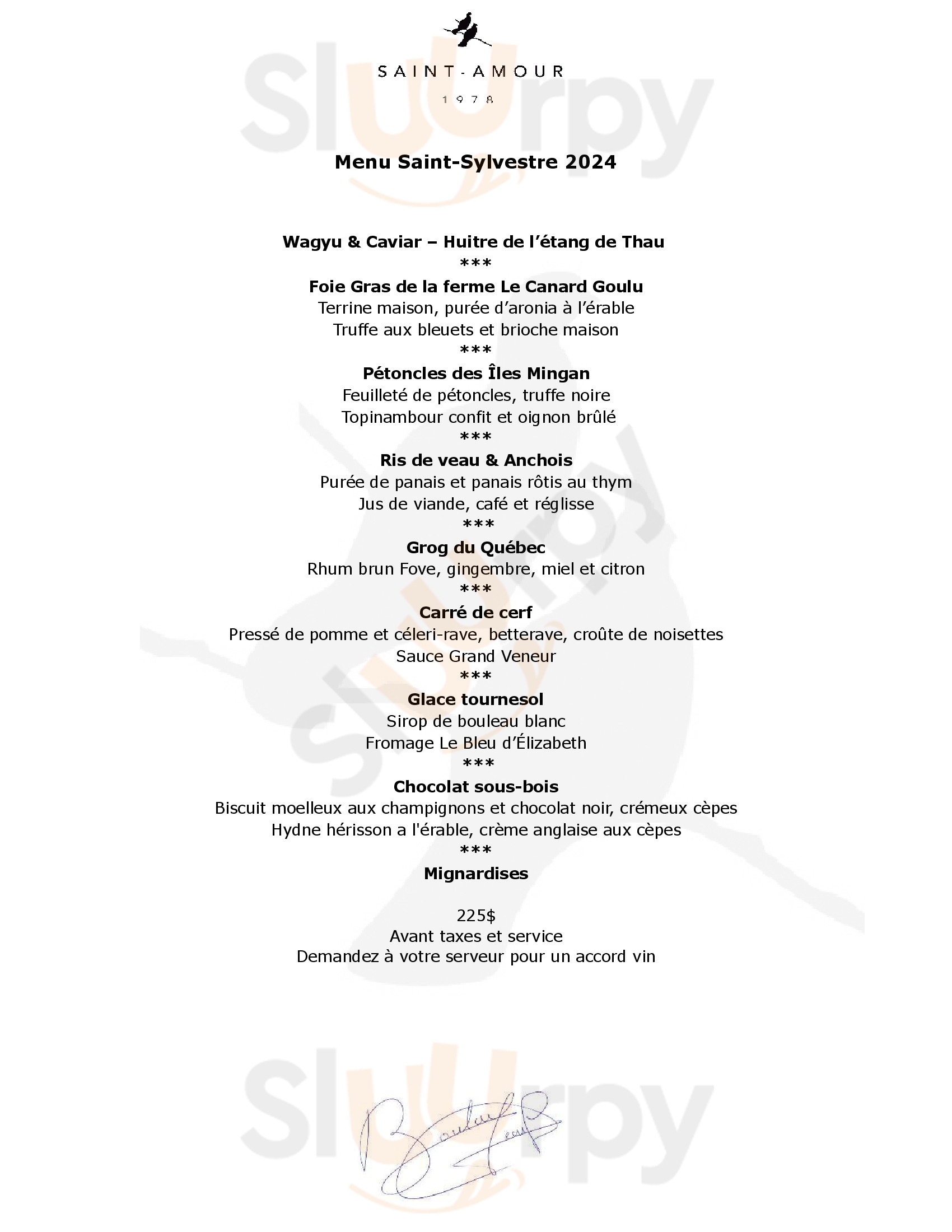 Main Menu - Restaurant Le Saint-amour