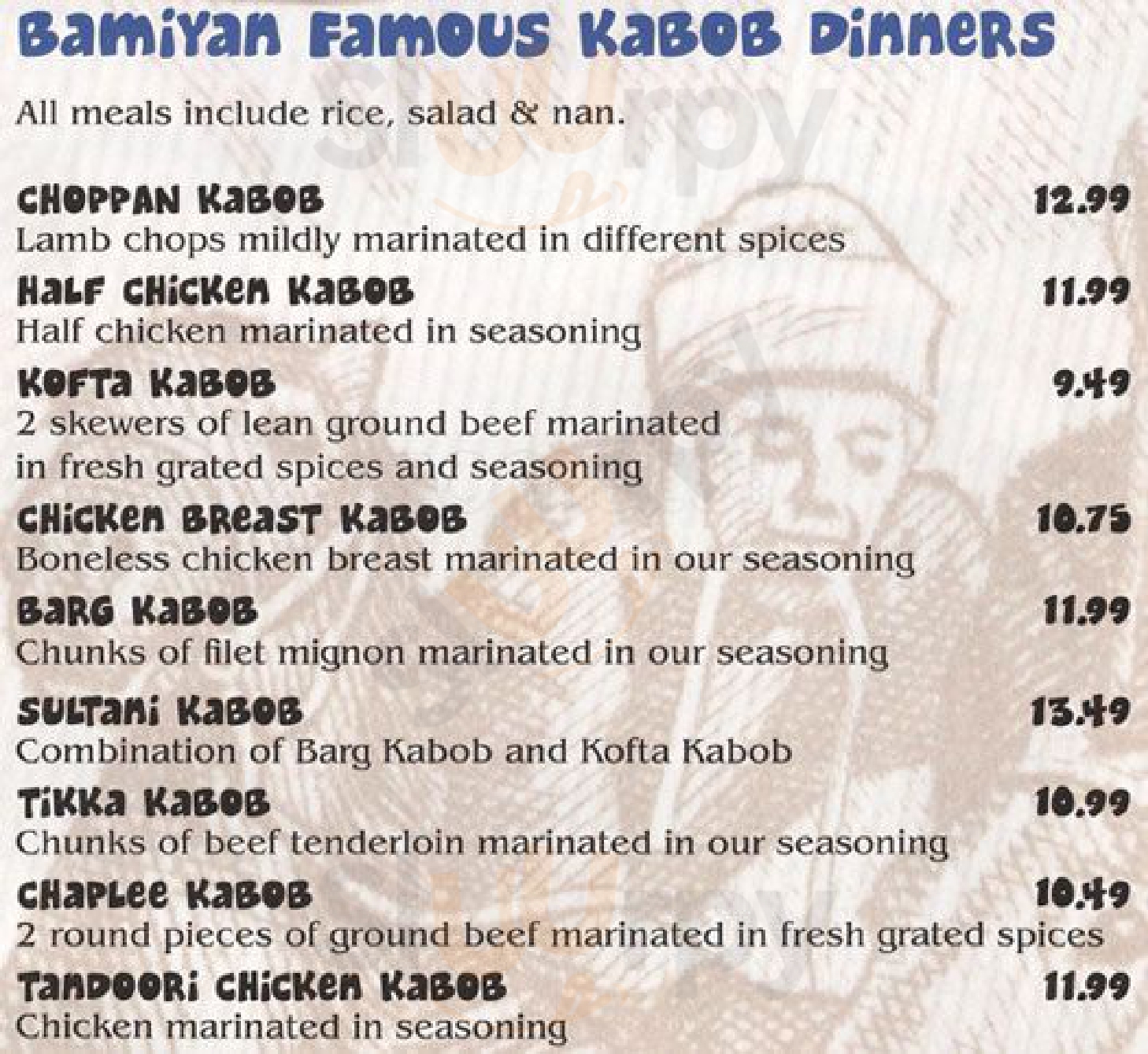 Bamiyan Kabab Mississauga Menu - 1