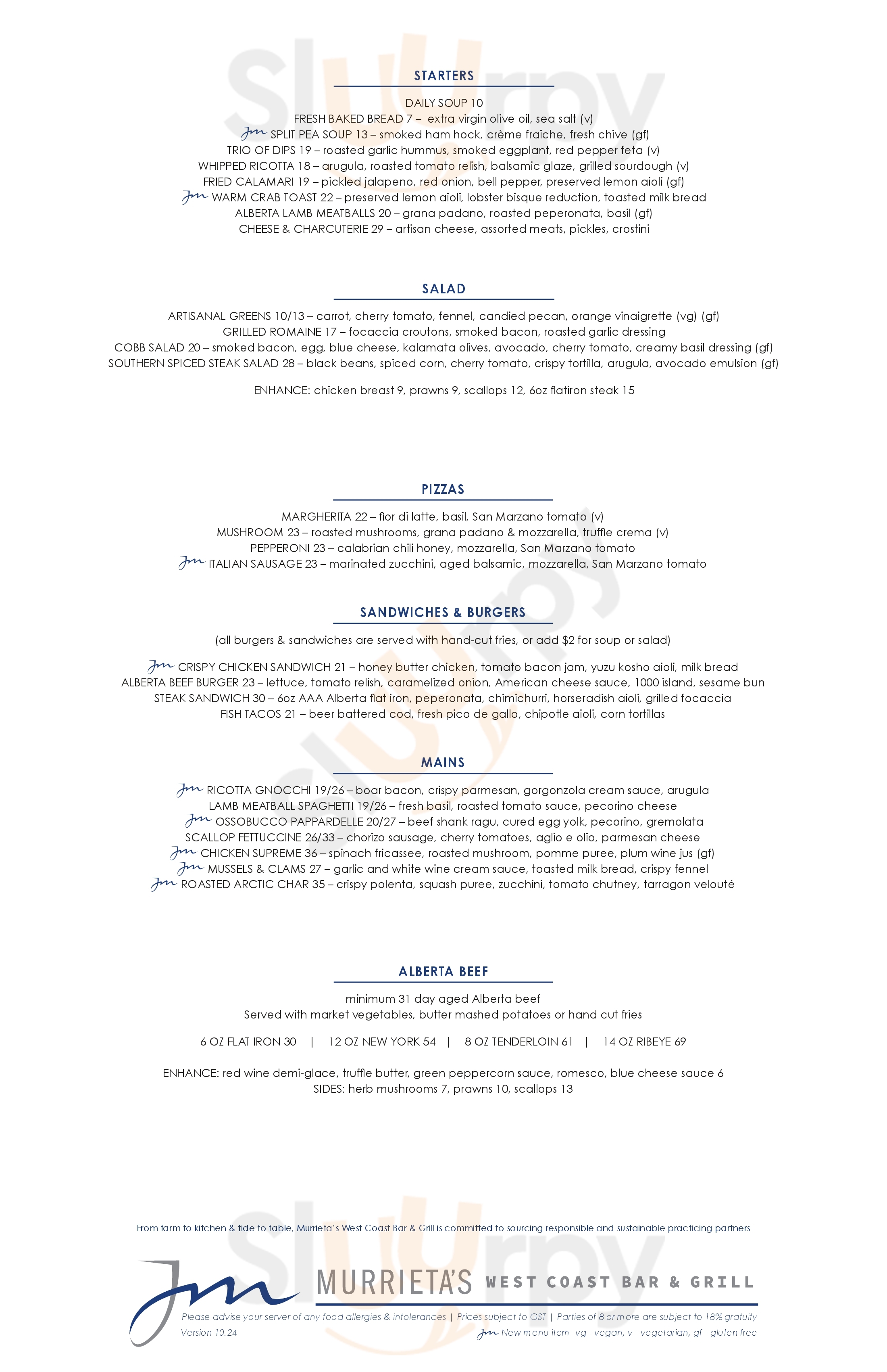 Murrieta's West Coast Bar & Grill Calgary Menu - 1