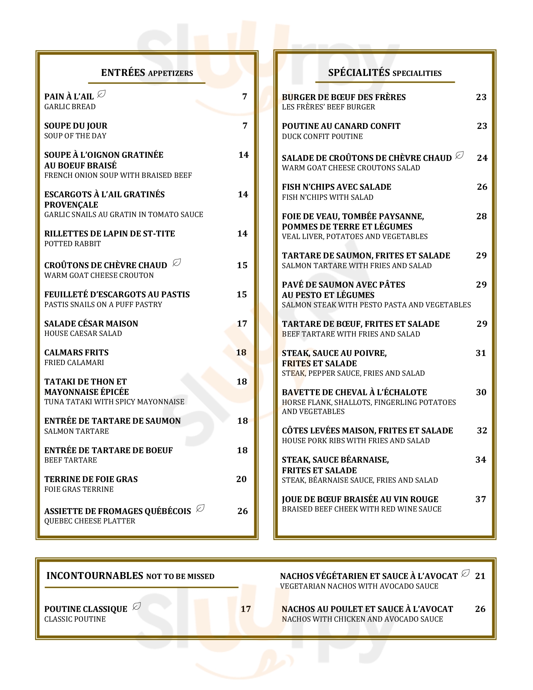 Main Menu - Les Freres De La Cote