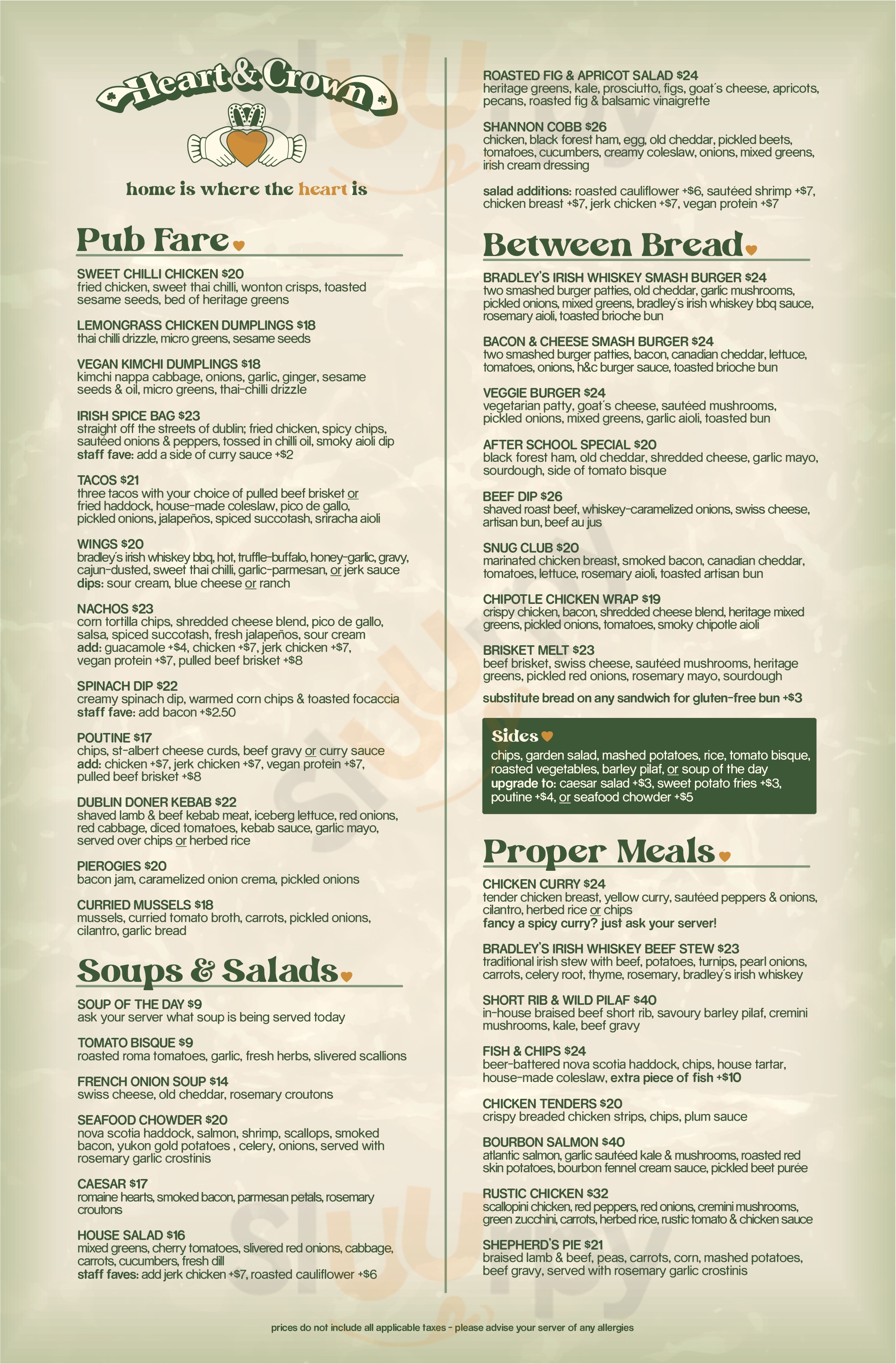 Main Menu - Heart & Crown Byward