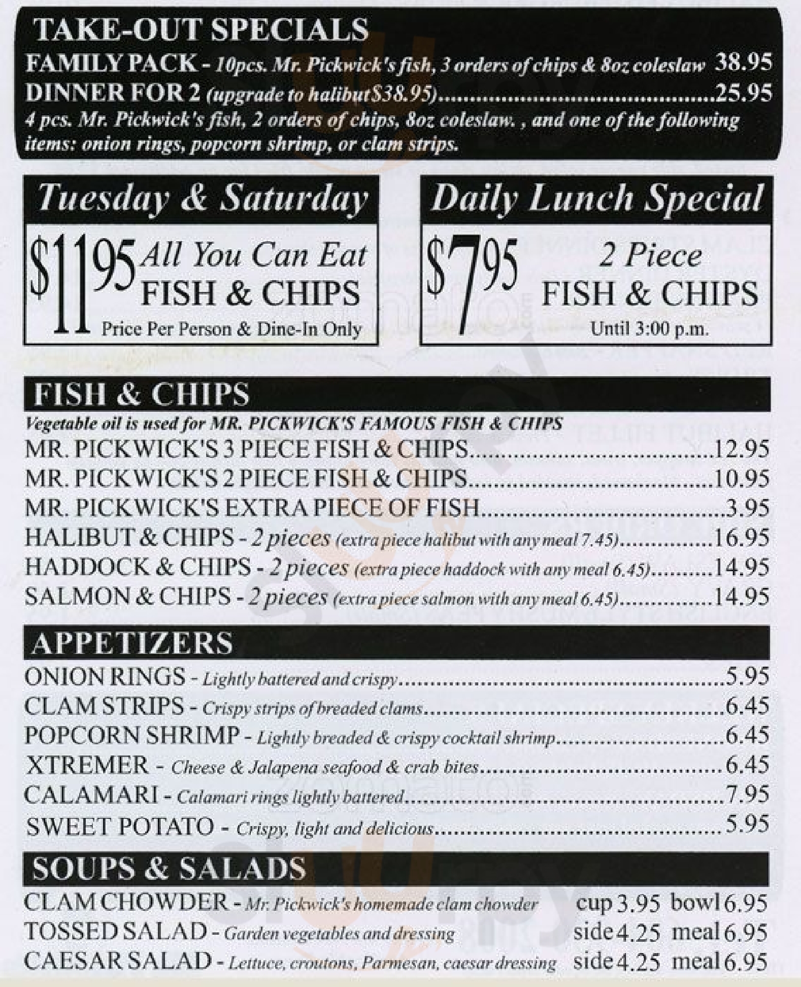 Mr Pickwick's Fish & Chips Surrey Menu - 1