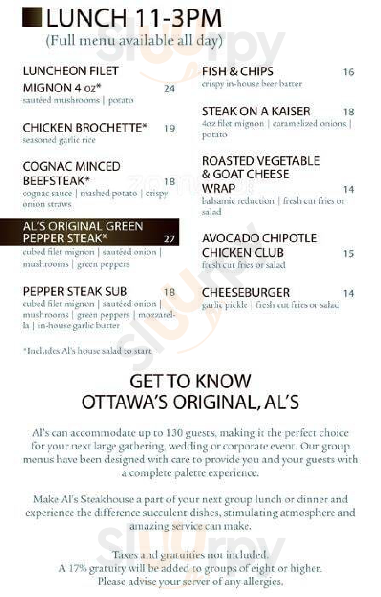 Al's Steakhouse Ottawa Menu - 1