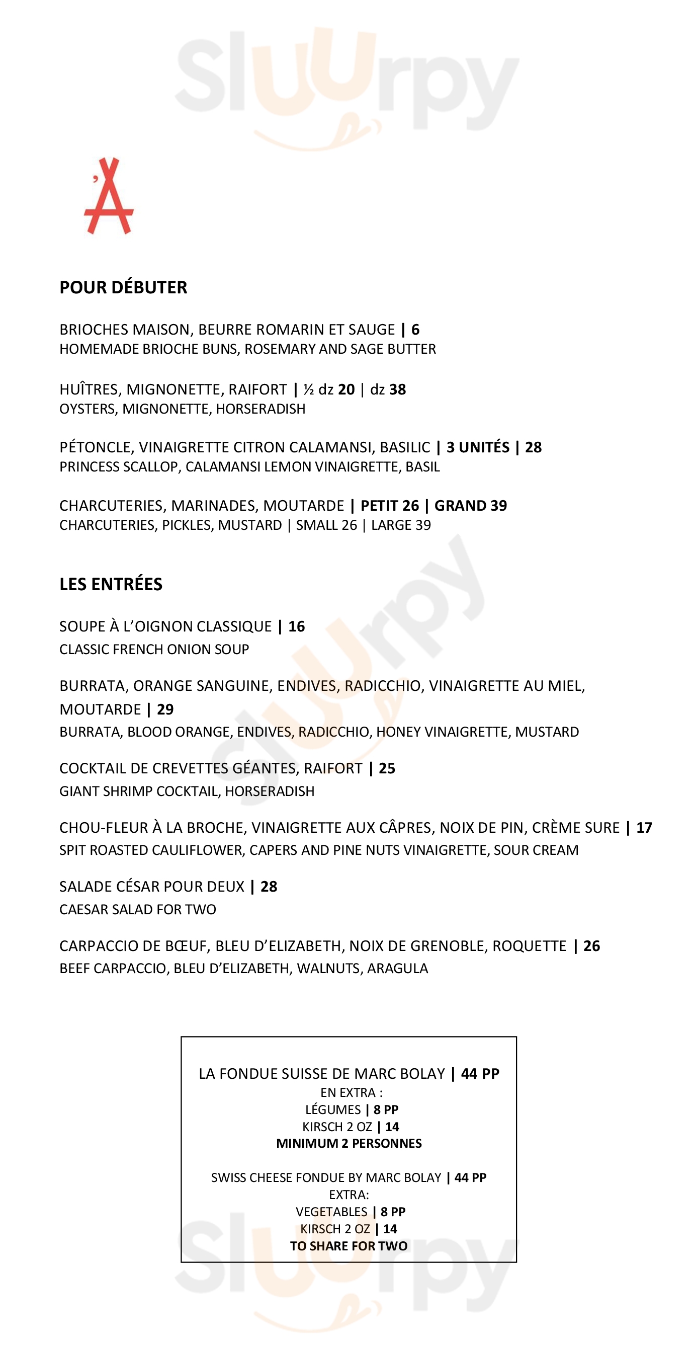 Main Menu - L'auberge Saint-gabriel