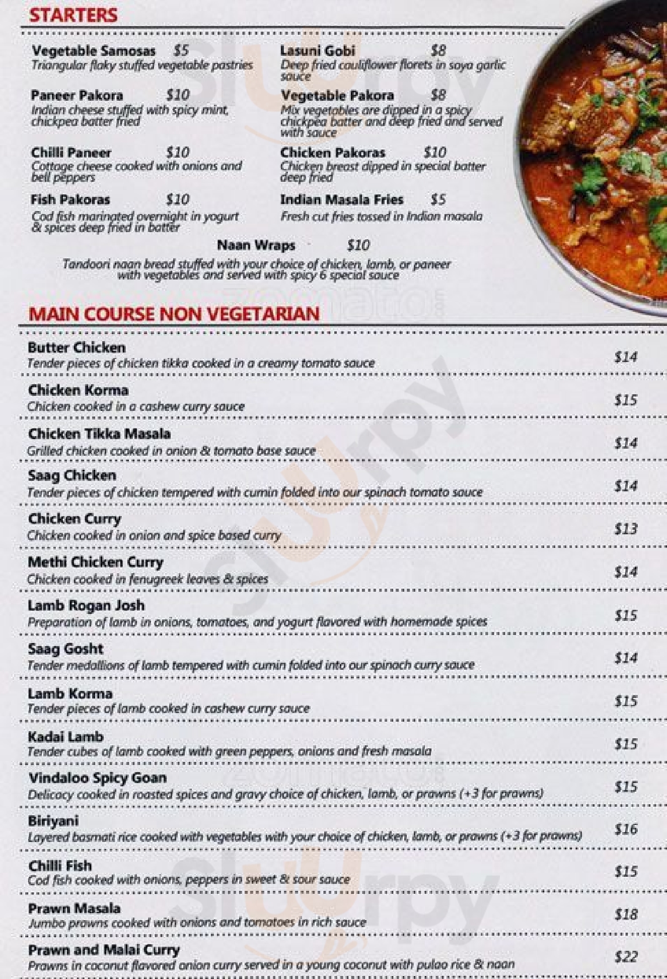 Spicy 6 Fine Indian Cuisine Vancouver Menu - 1