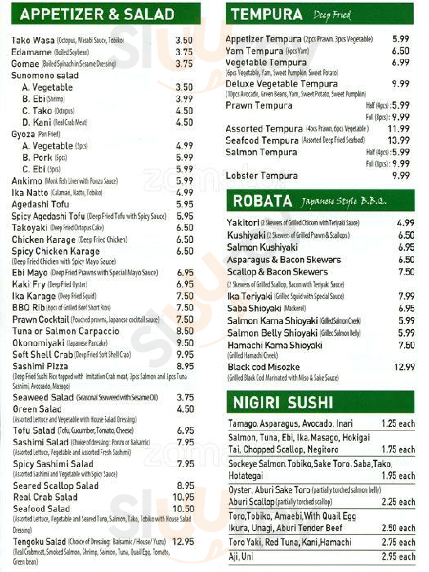 Sushi Tengoku Japanese Restaurant Surrey Menu - 1