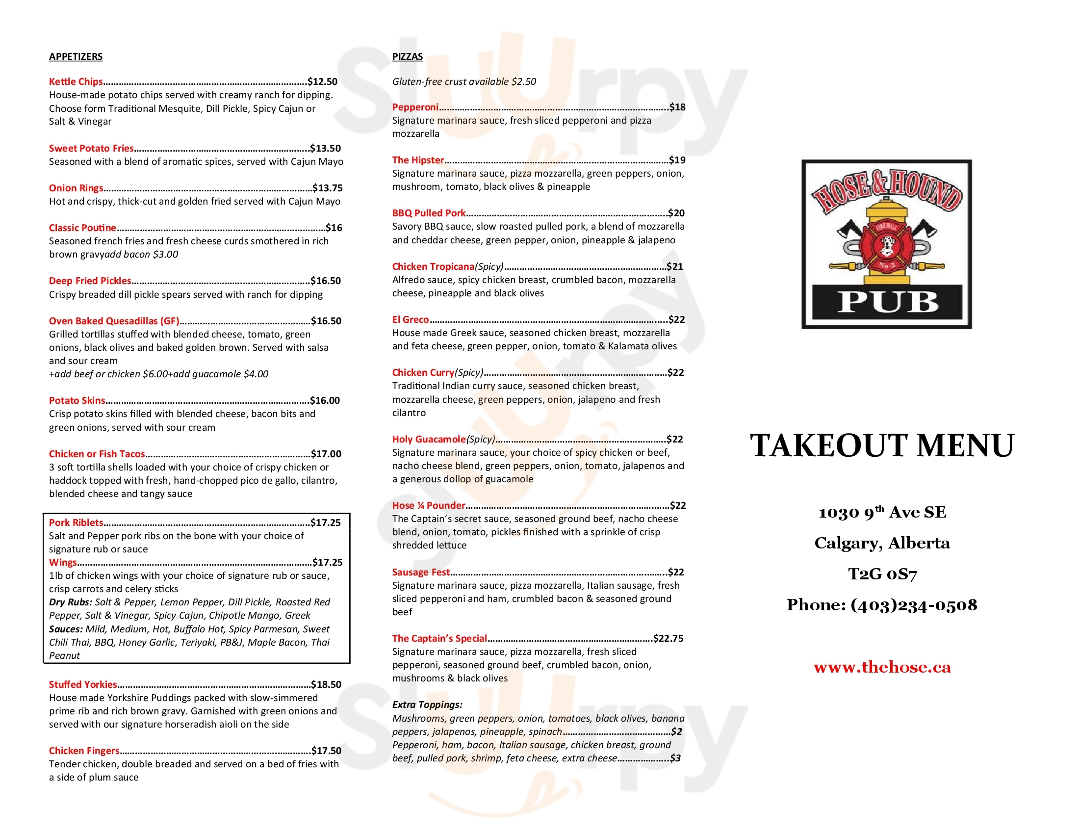 Main Menu - The Hose & Hound