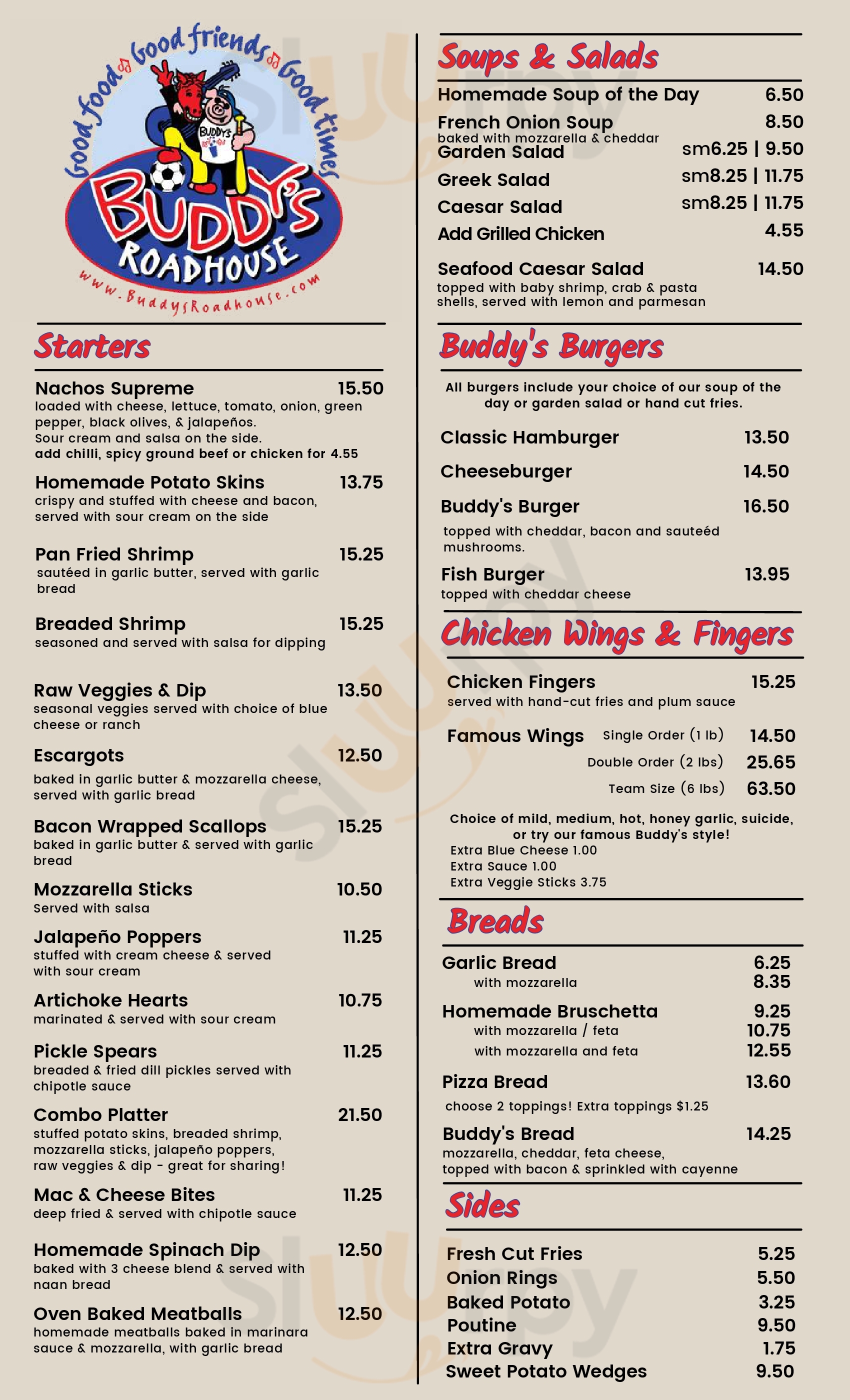 Main Menu - Buddy's Roadhouse