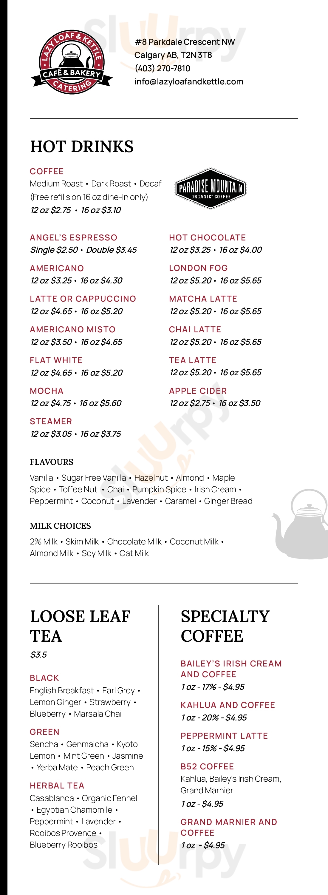 Main Menu - Lazy Loaf & Kettle