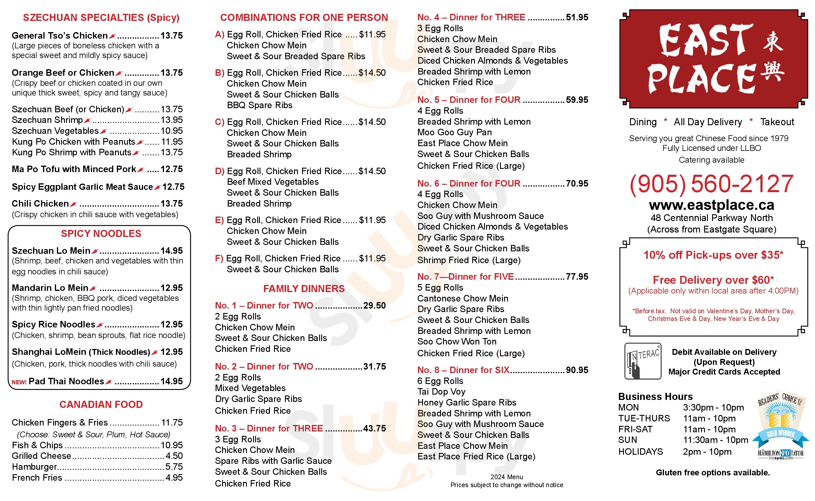 East Place Restaurant & Tavern Hamilton Menu - 1