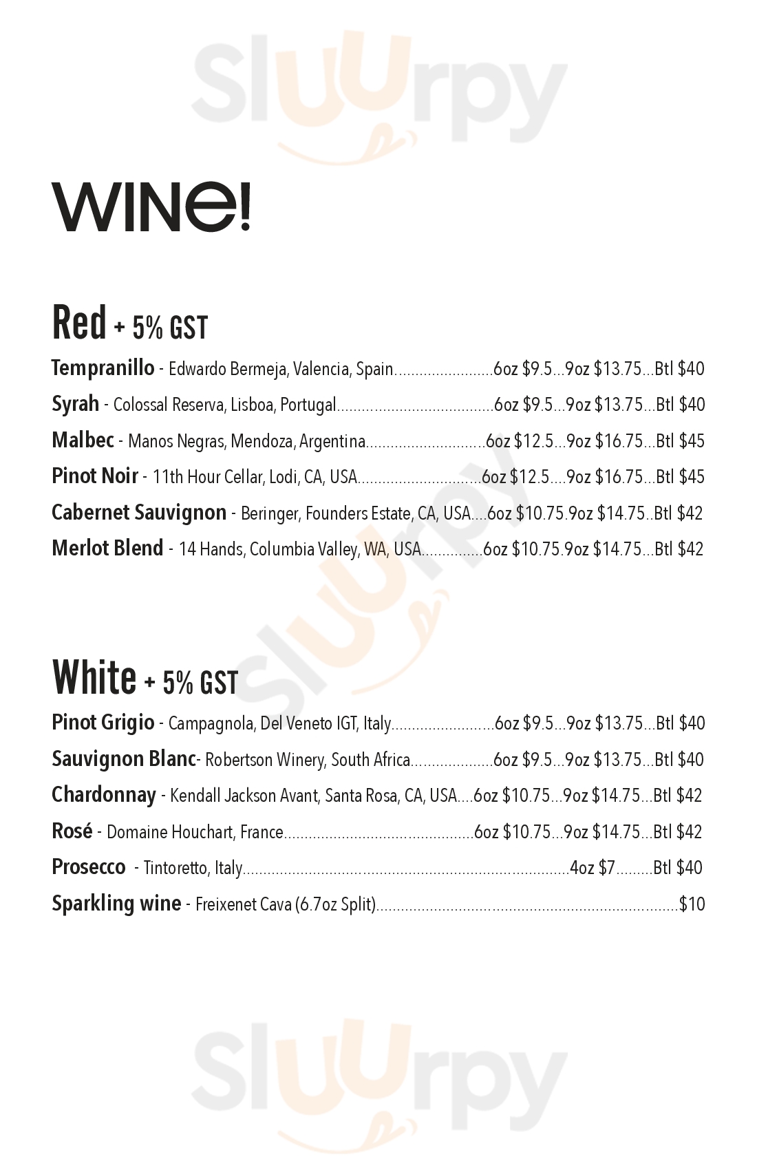 Main Menu - Kensington Pub