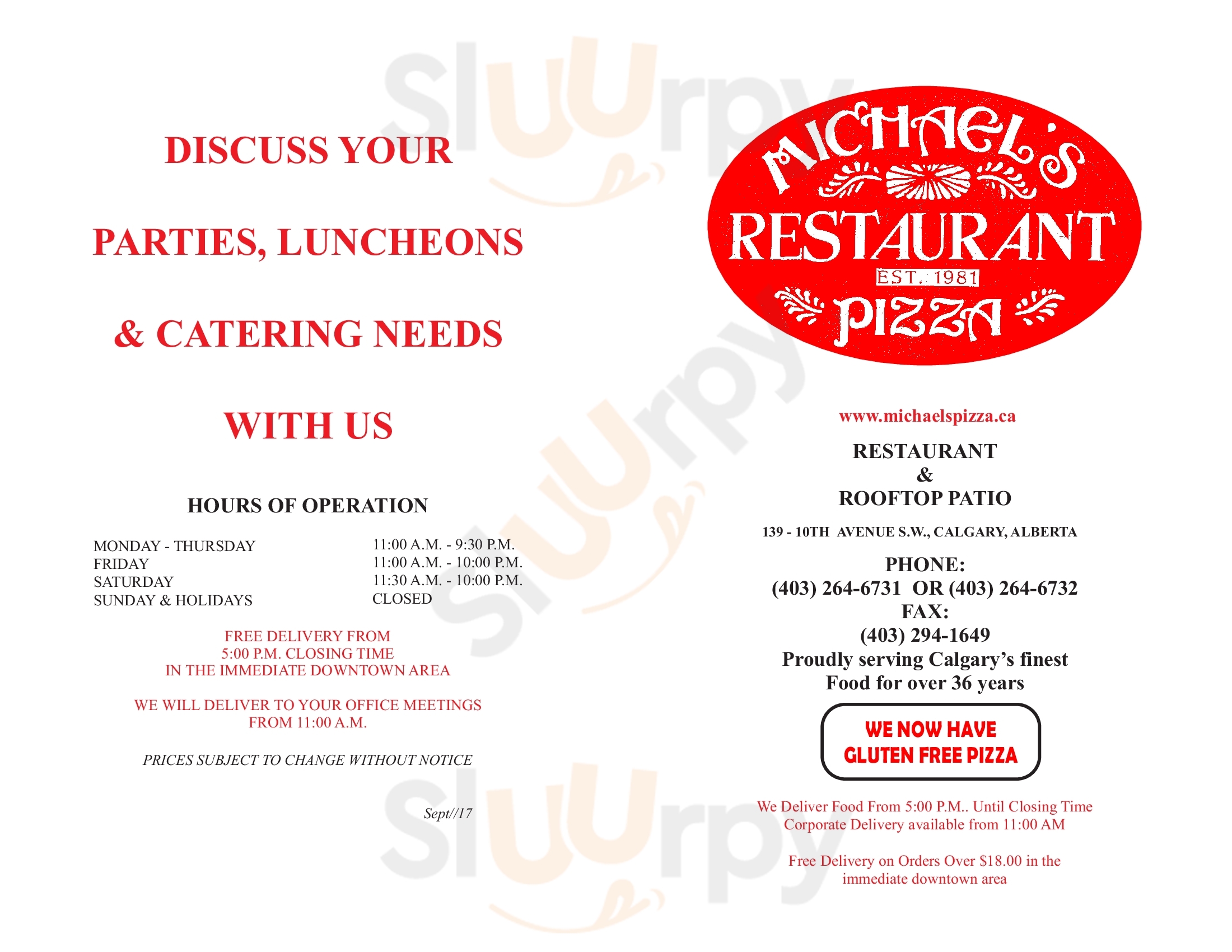 Michael's Restaurant & Pizza Calgary Menu - 1