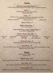 Toad In The Hole Pub menu