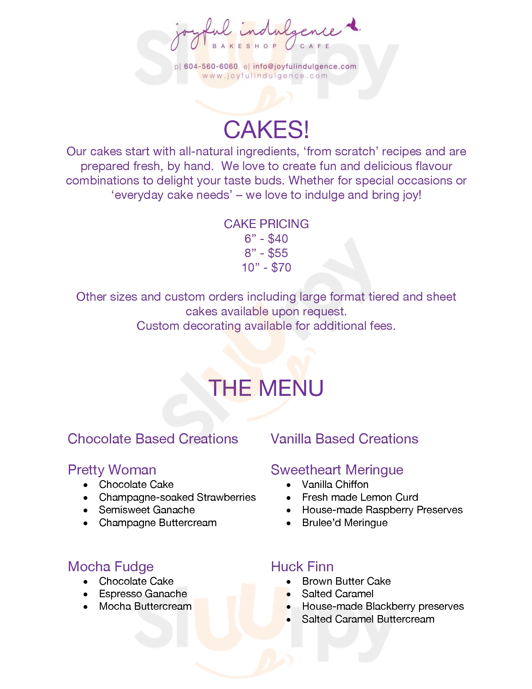 Joyful Indulgence Bakeshop Cafe Surrey Menu - 1