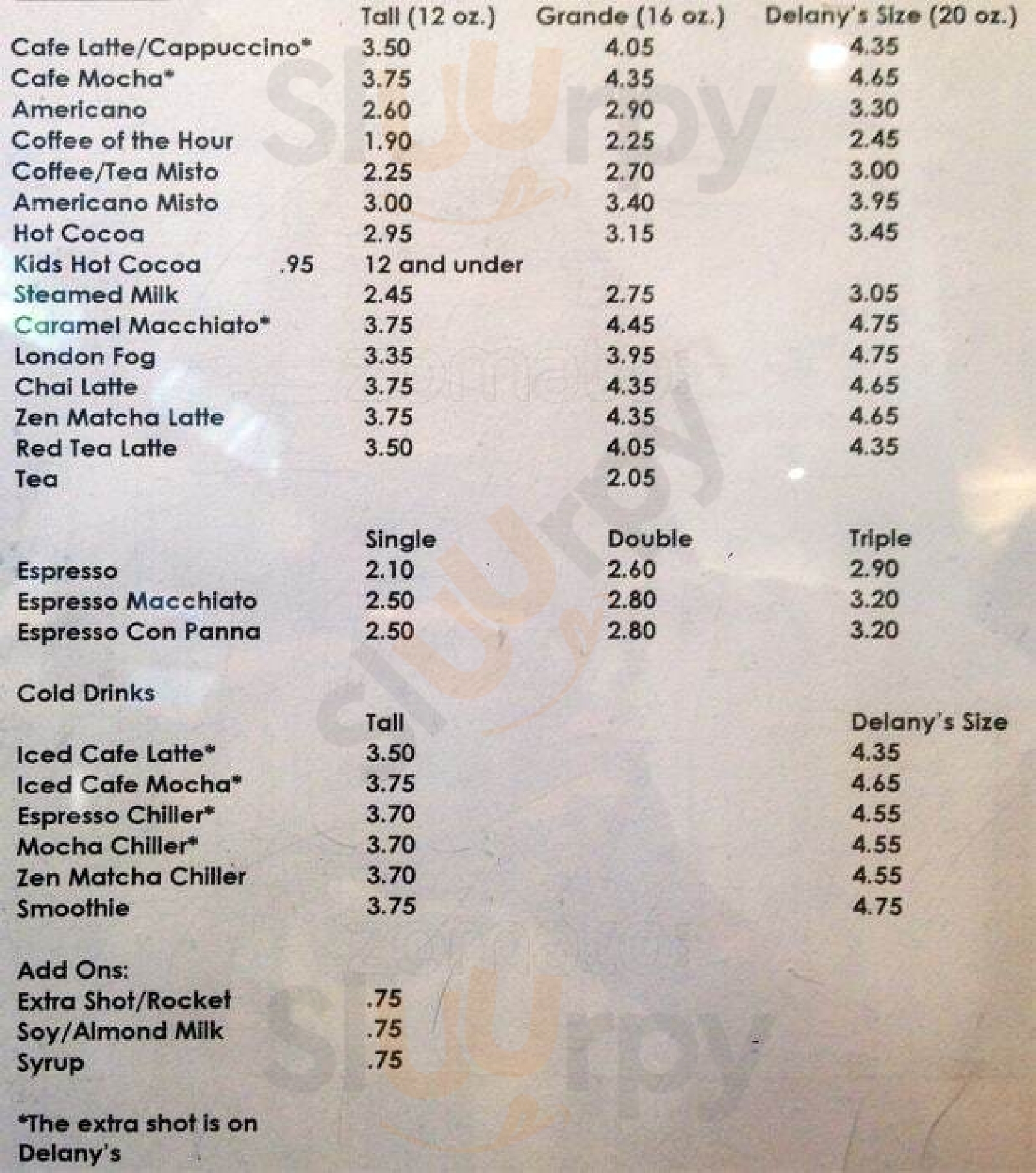 Delany's Coffee House Vancouver Menu - 1