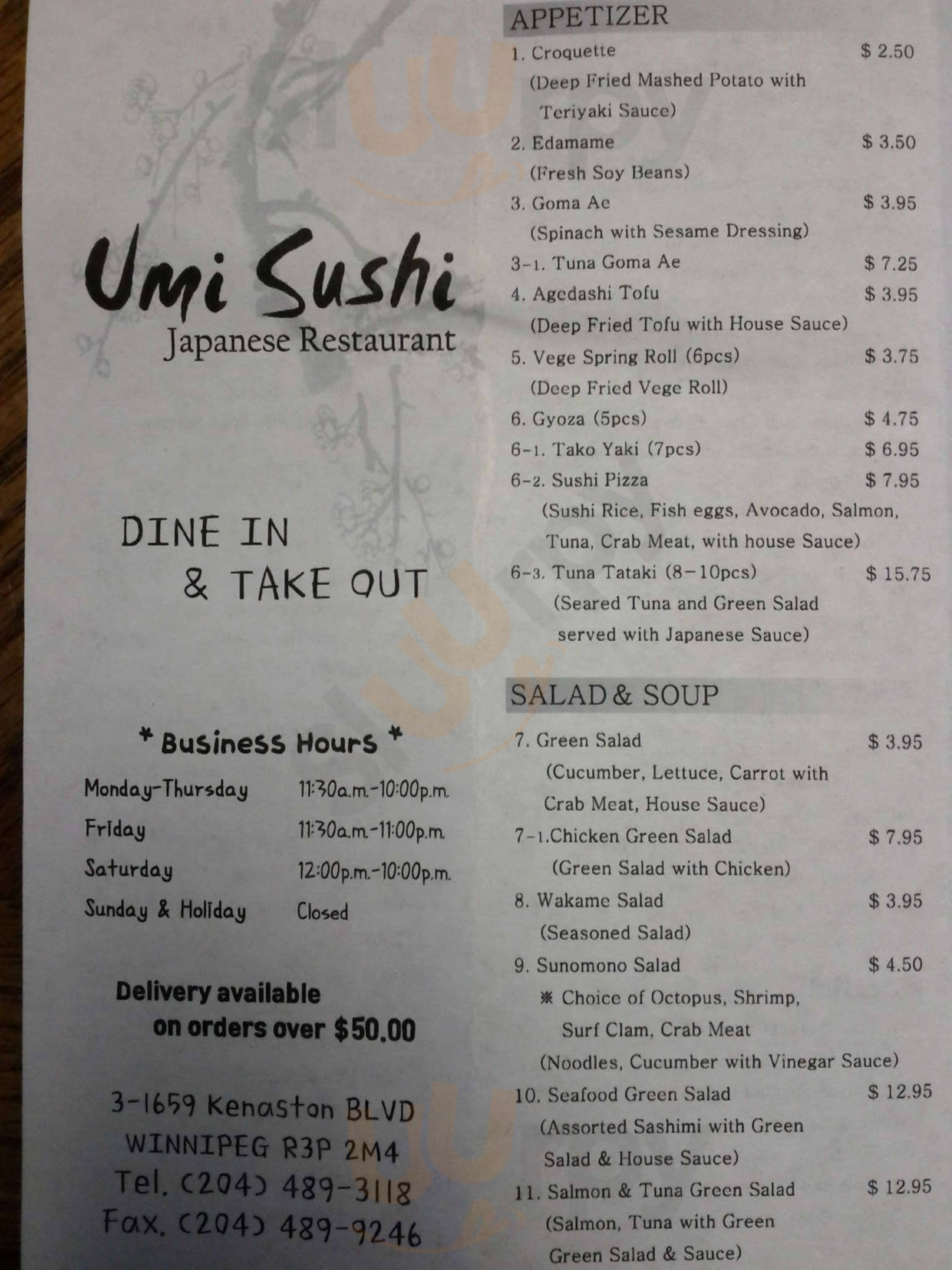 Umi Sushi Winnipeg Menu - 1