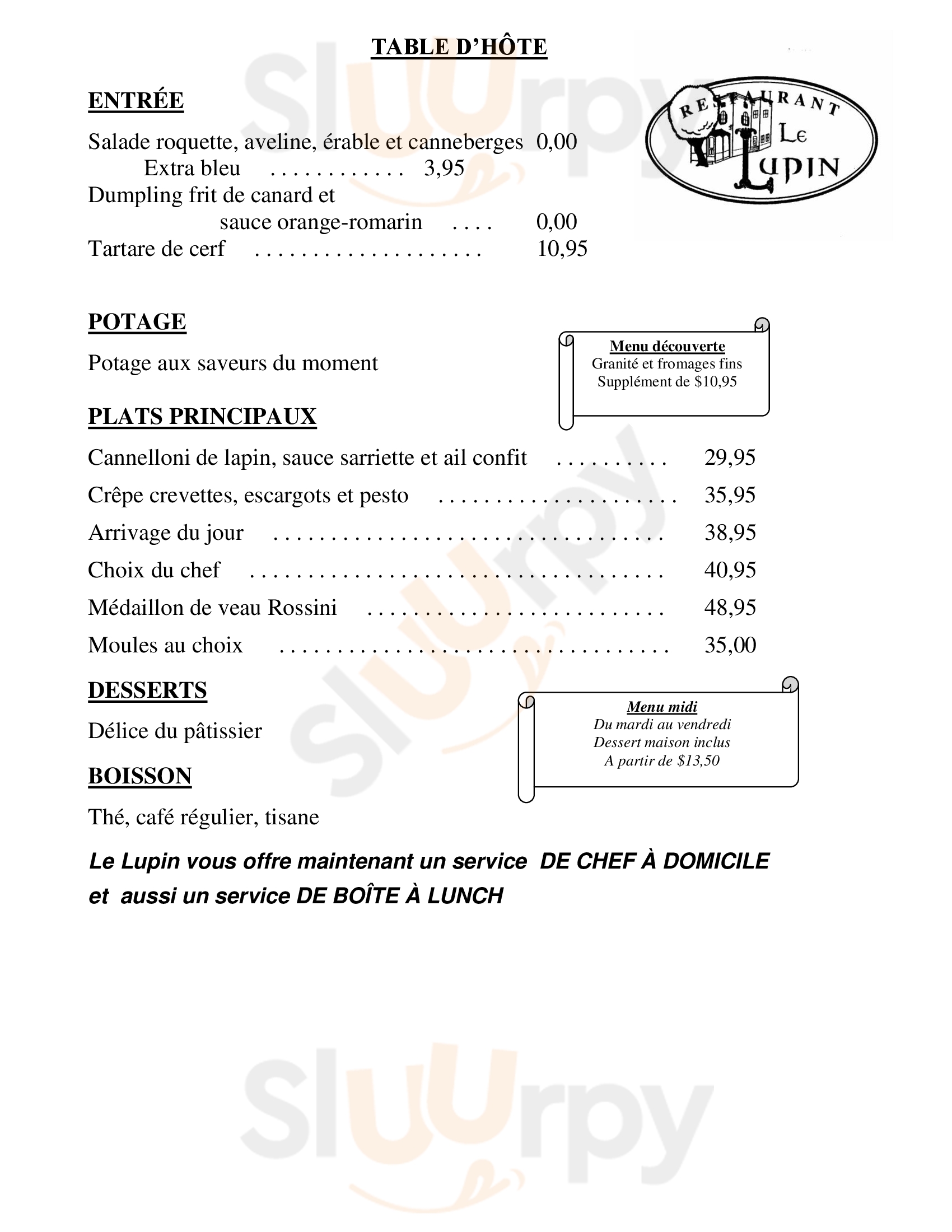 Restaurant Le Lupin Trois-Rivieres Menu - 1