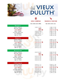 Au Vieux Duluth menu