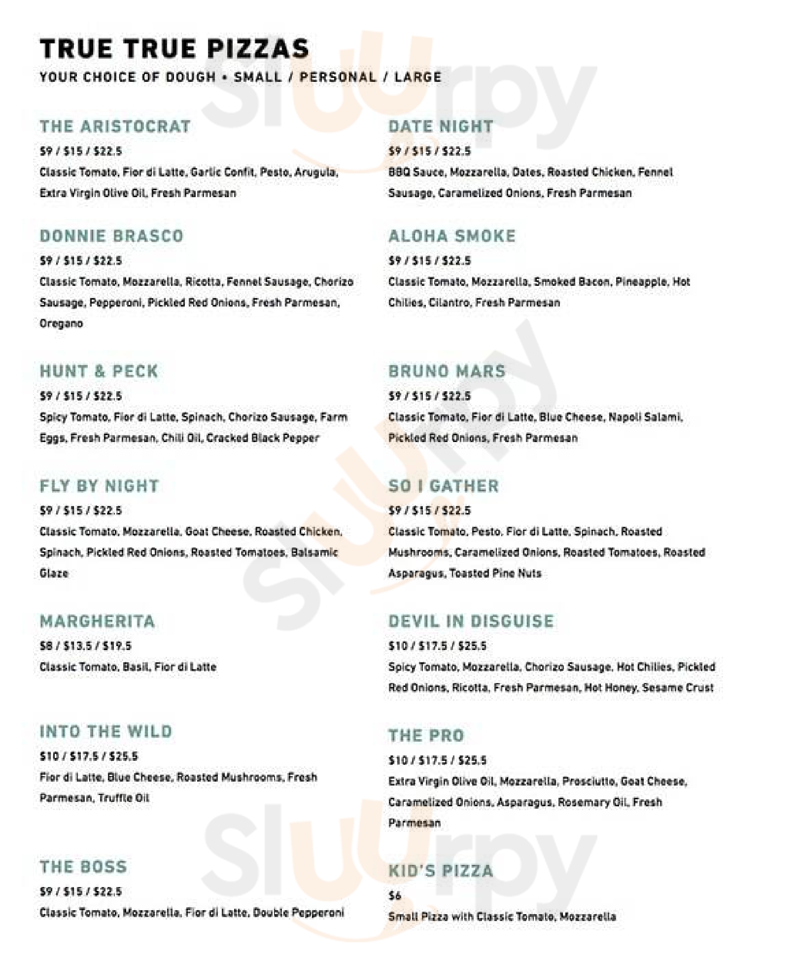 Main Menu - True True Pizza