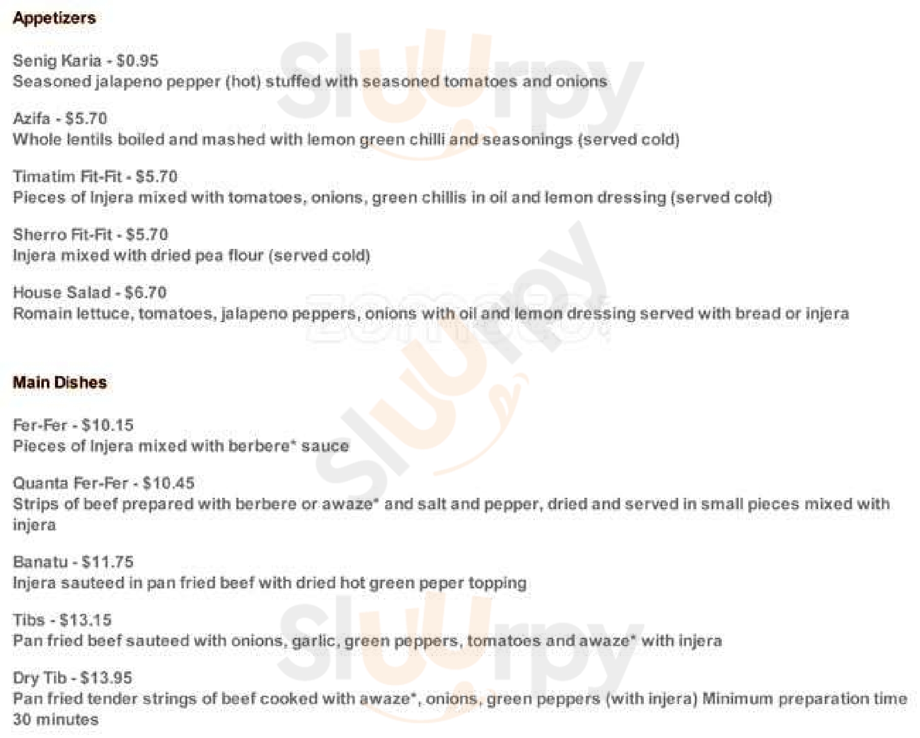 Ethiopian House Restaurant Toronto Menu - 1