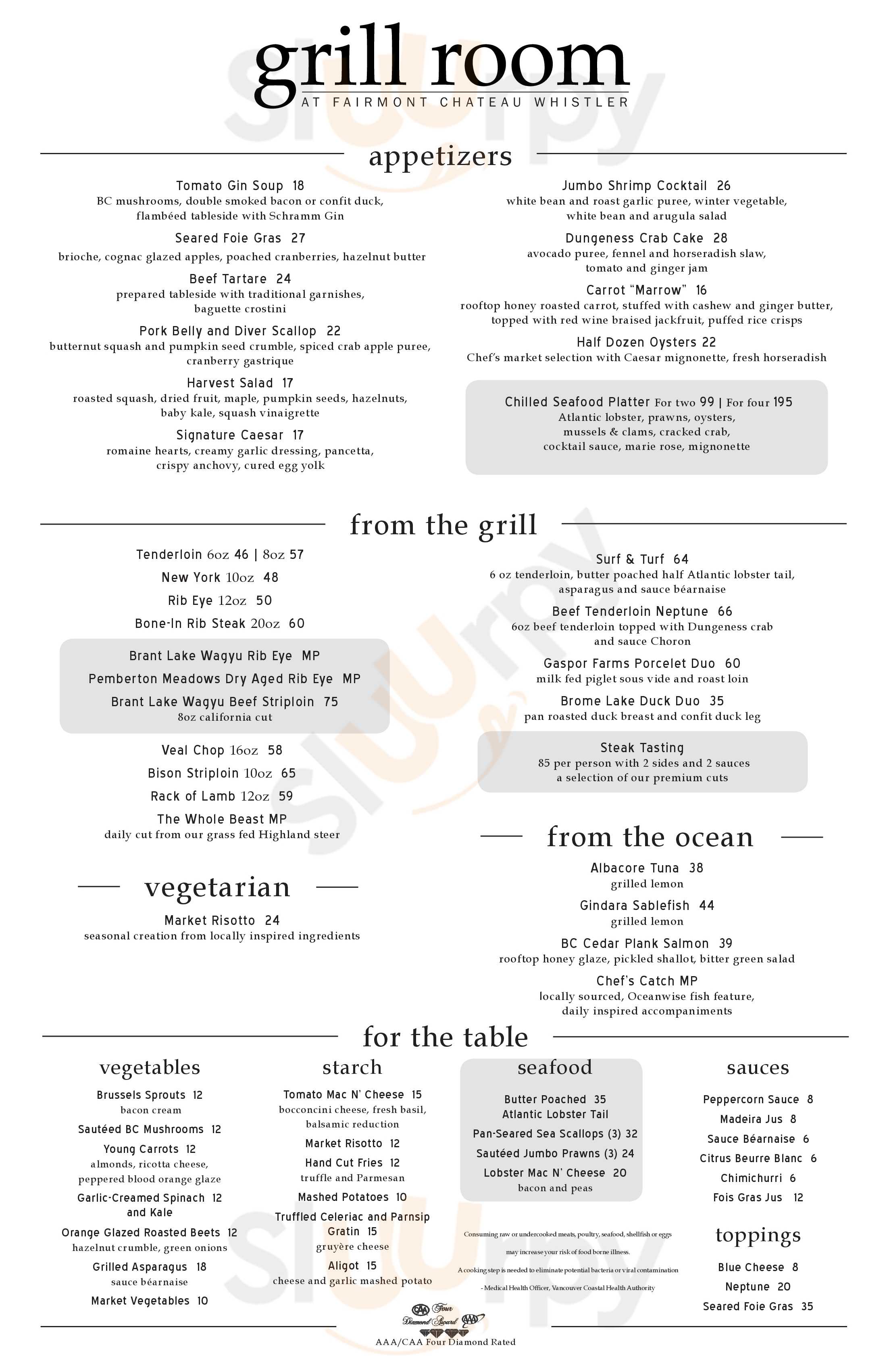 The Grill Room Whistler Menu - 1