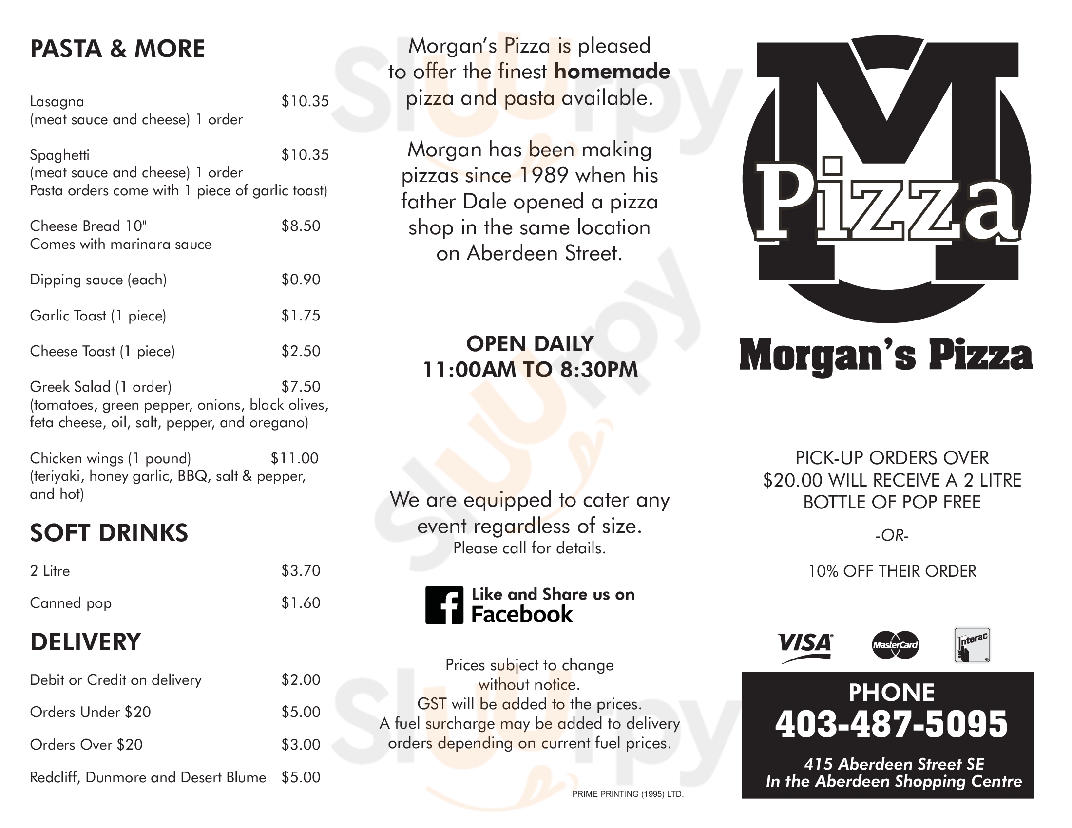 Morgan's Pizza Medicine Hat Menu - 1