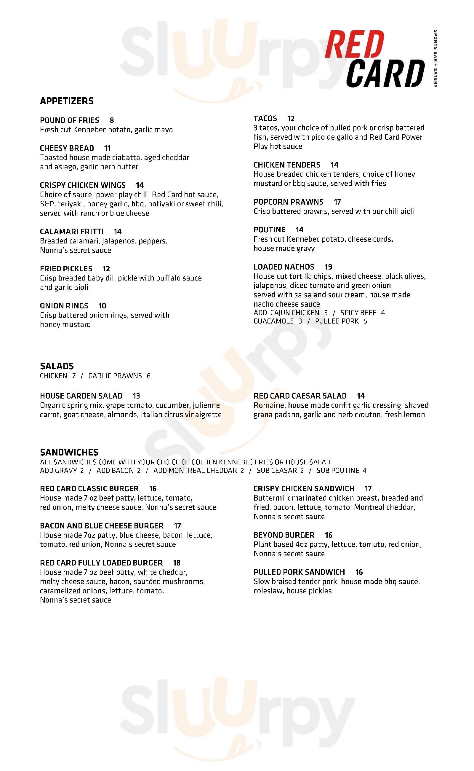 Red Card Sport Bar And Eatery Vancouver Menu - 1
