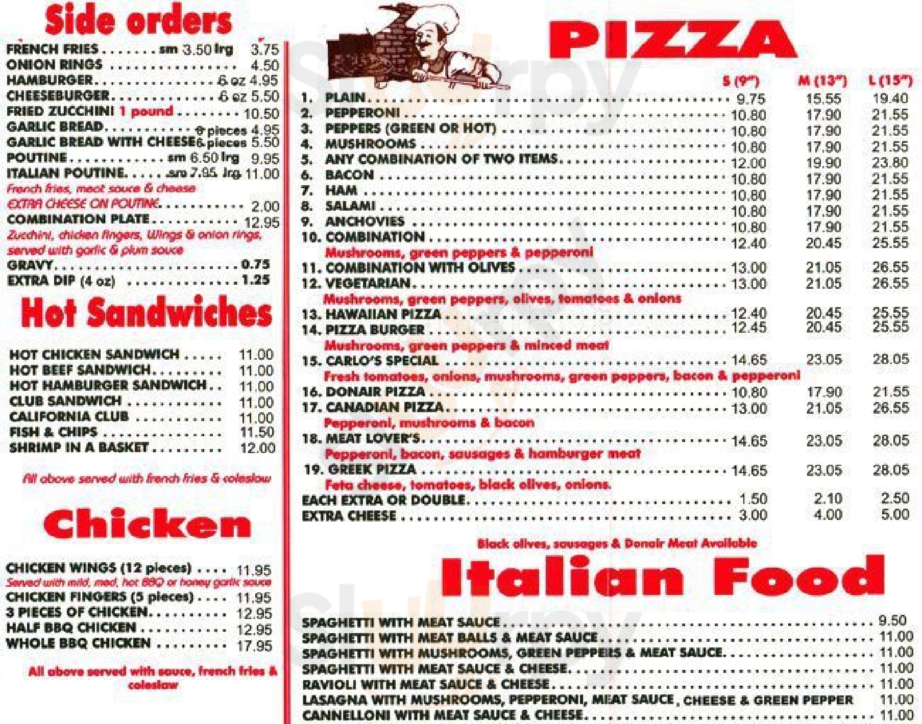 Carlo's Pizzeria Ottawa Menu - 1