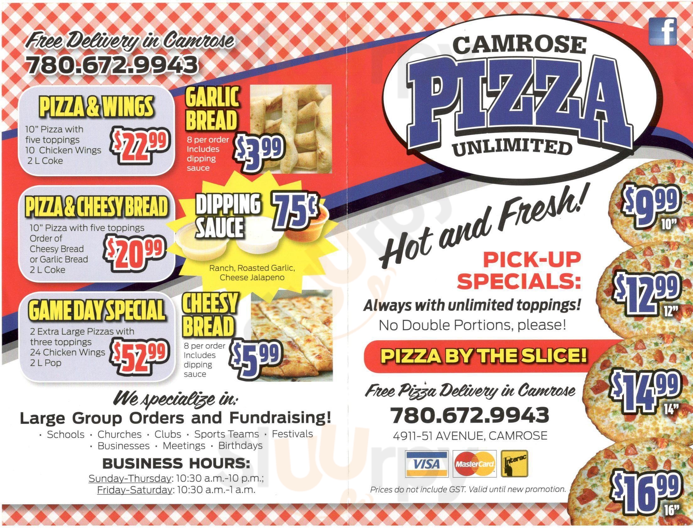 Camrose Pizza Unlimited Camrose Menu - 1