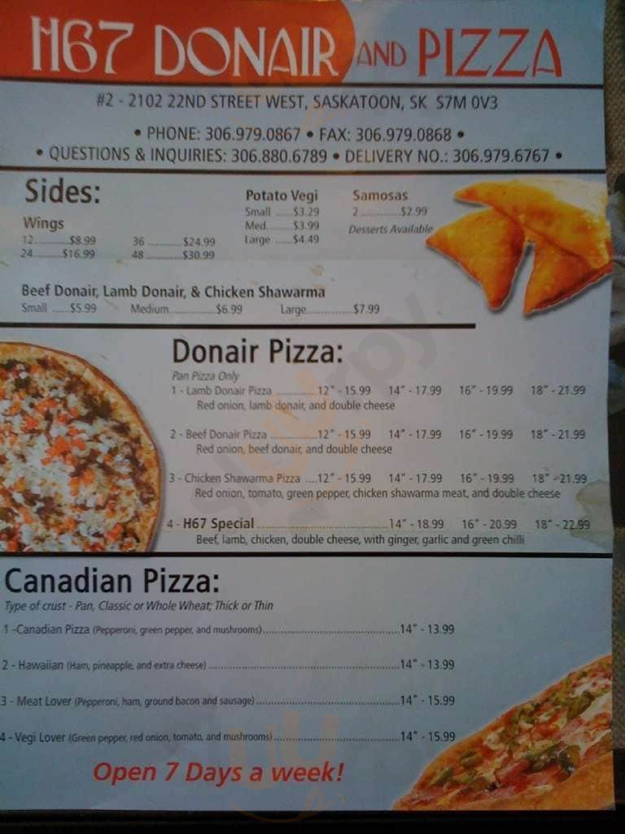 H67 Donair & Pizza Palace Saskatoon Menu - 1