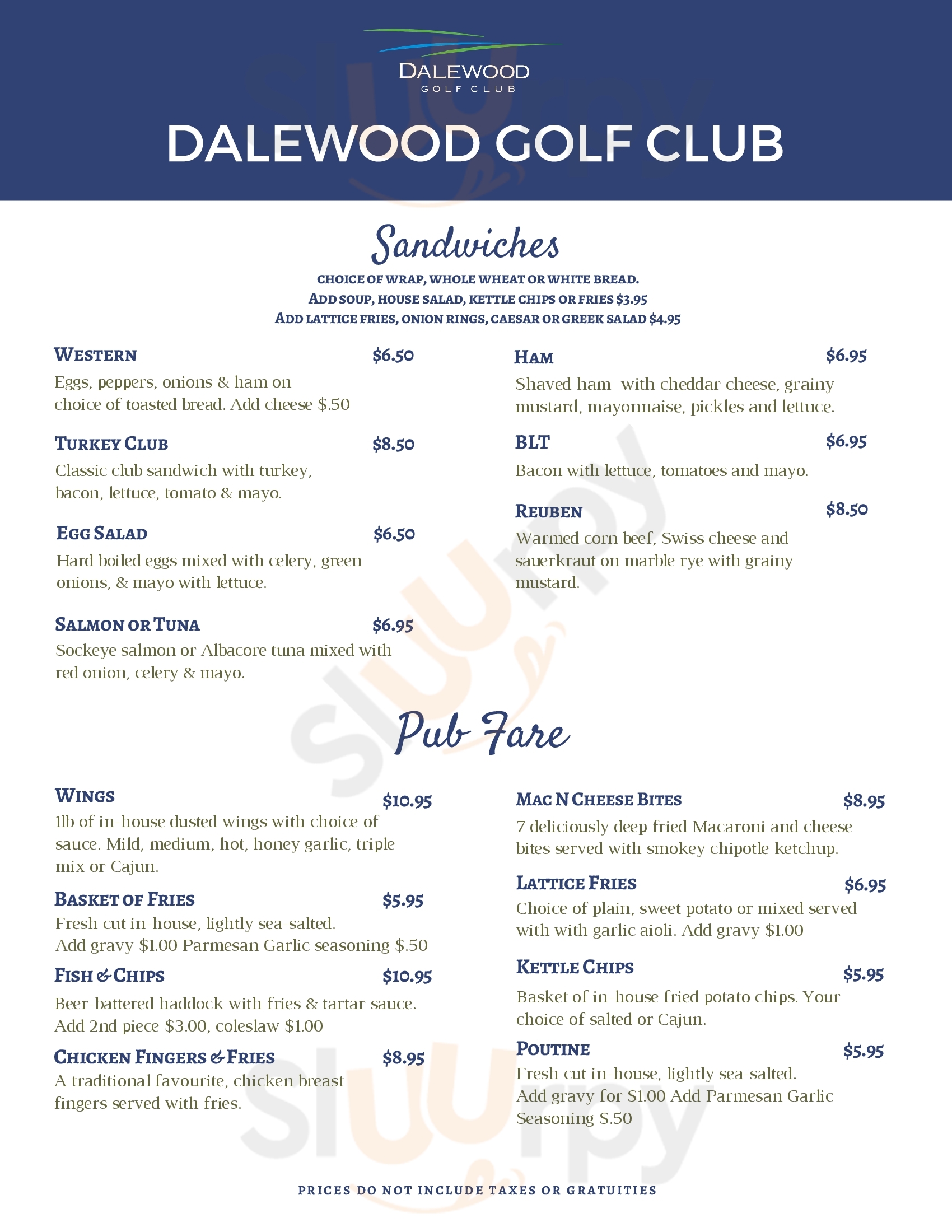 Dalewood Golf Club Cobourg Menu - 1