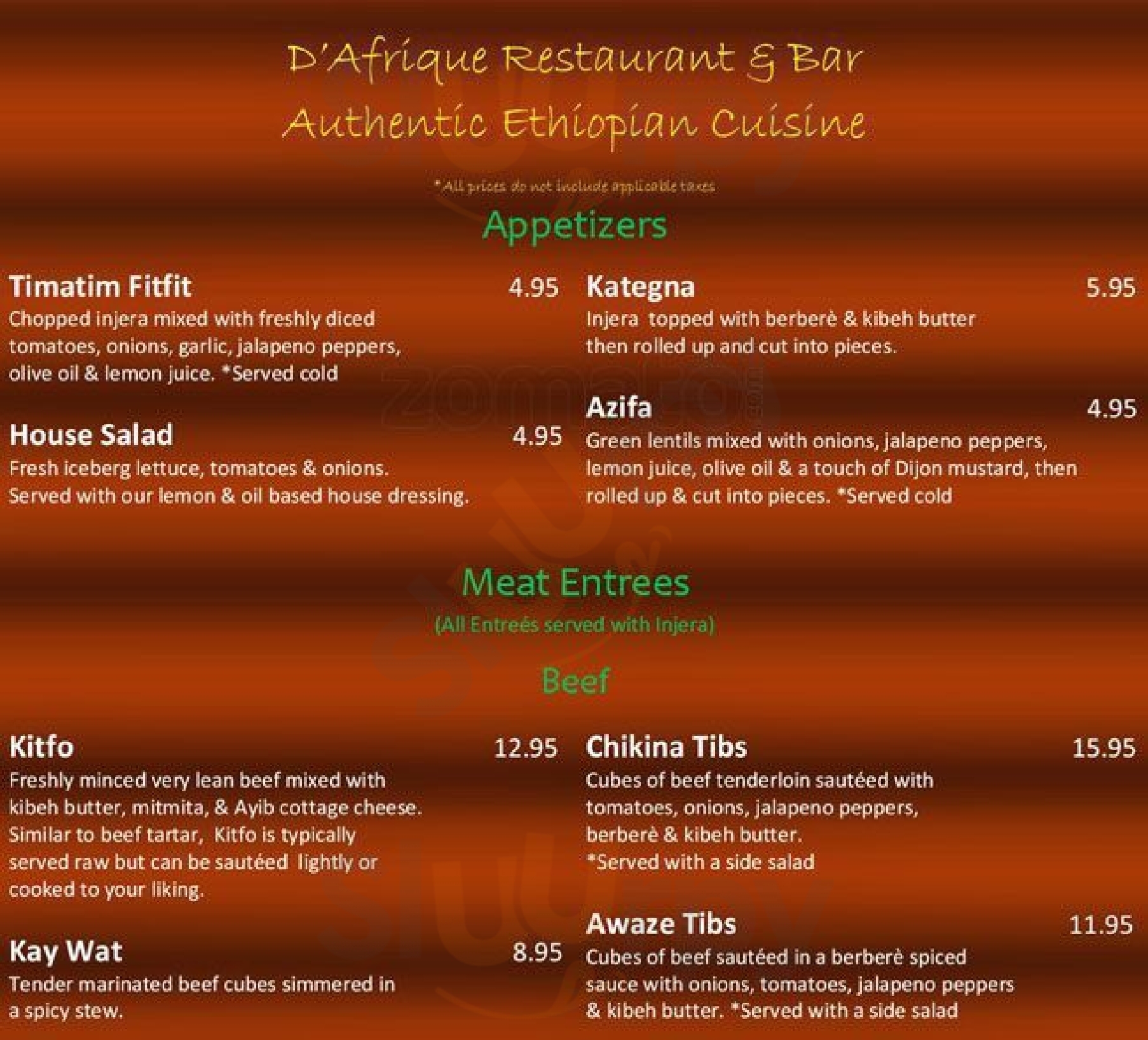 D'afrique Restaurant & Bar Ottawa Menu - 1