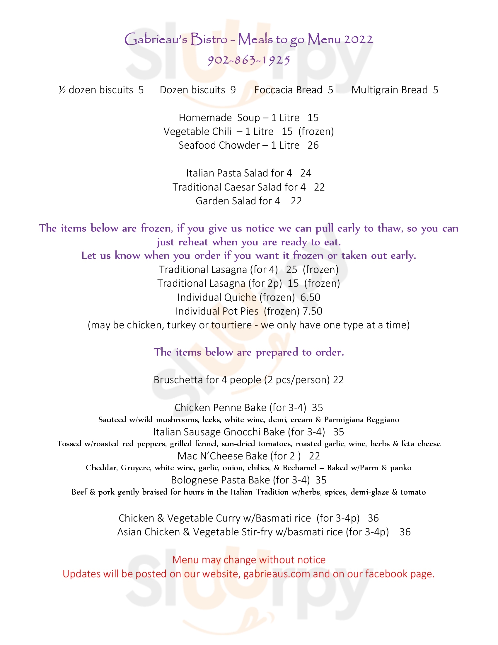 Gabrieau's Bistro Antigonish Menu - 1