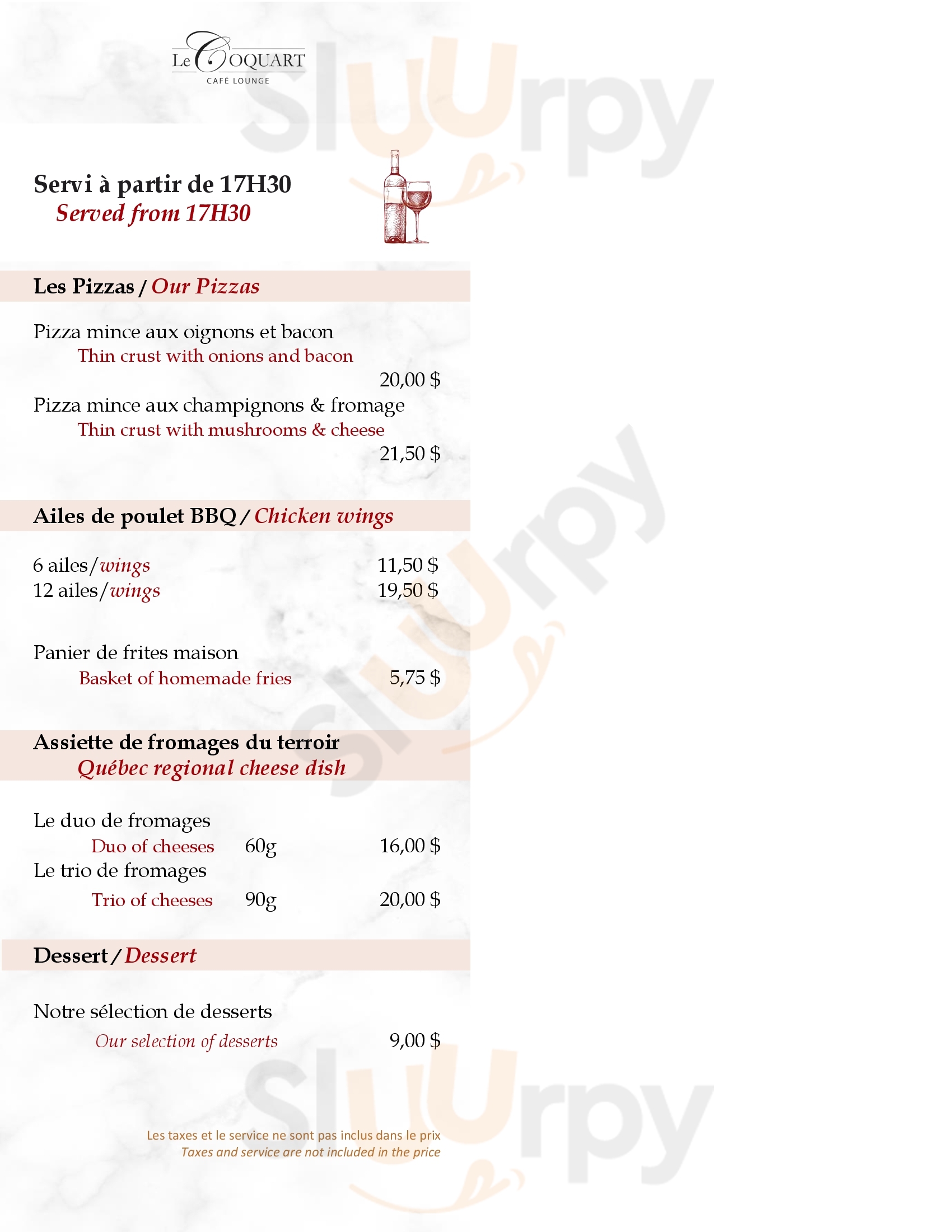 Le Coquart Bar Cafe Lounge Tadoussac Menu - 1