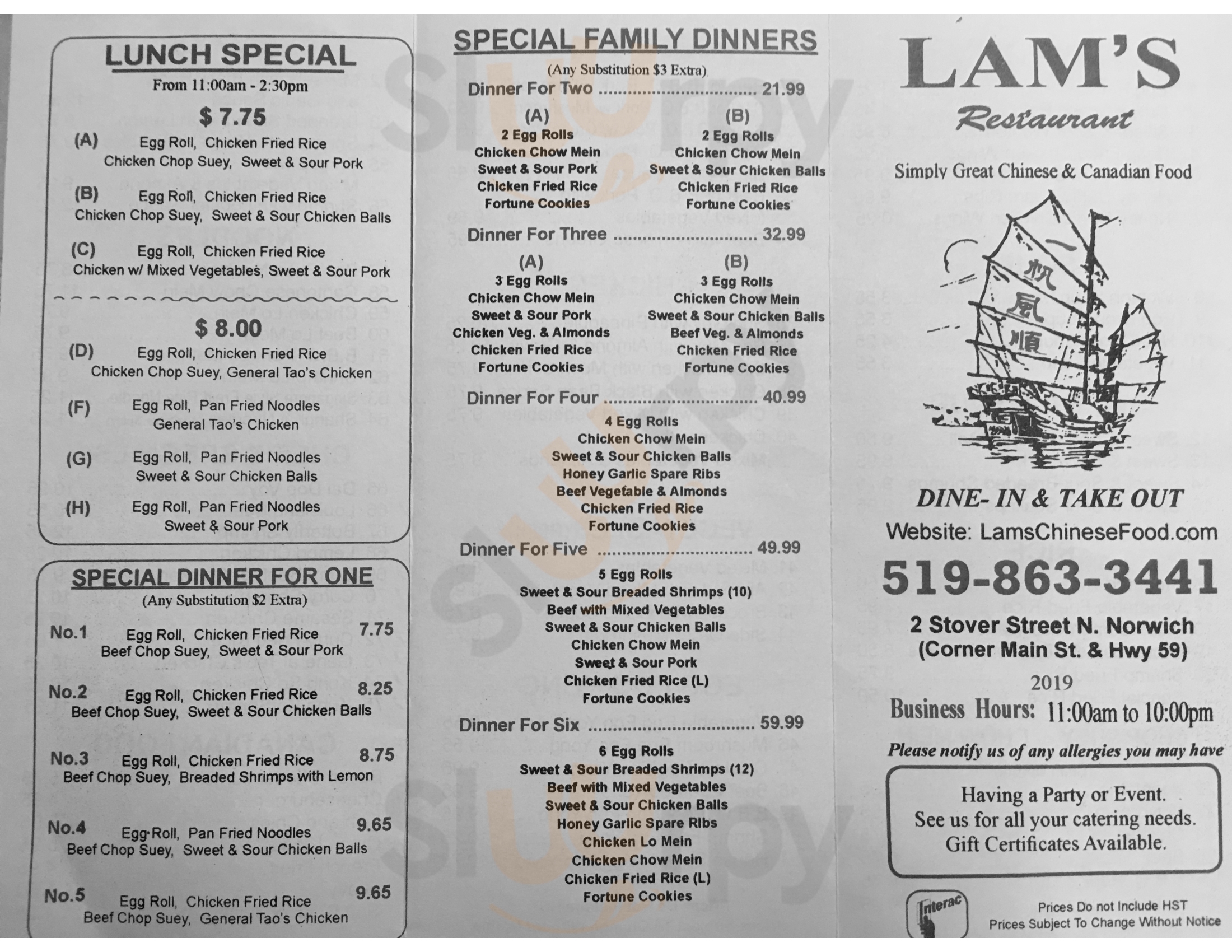 Lam's Restaurant Norwich Menu - 1