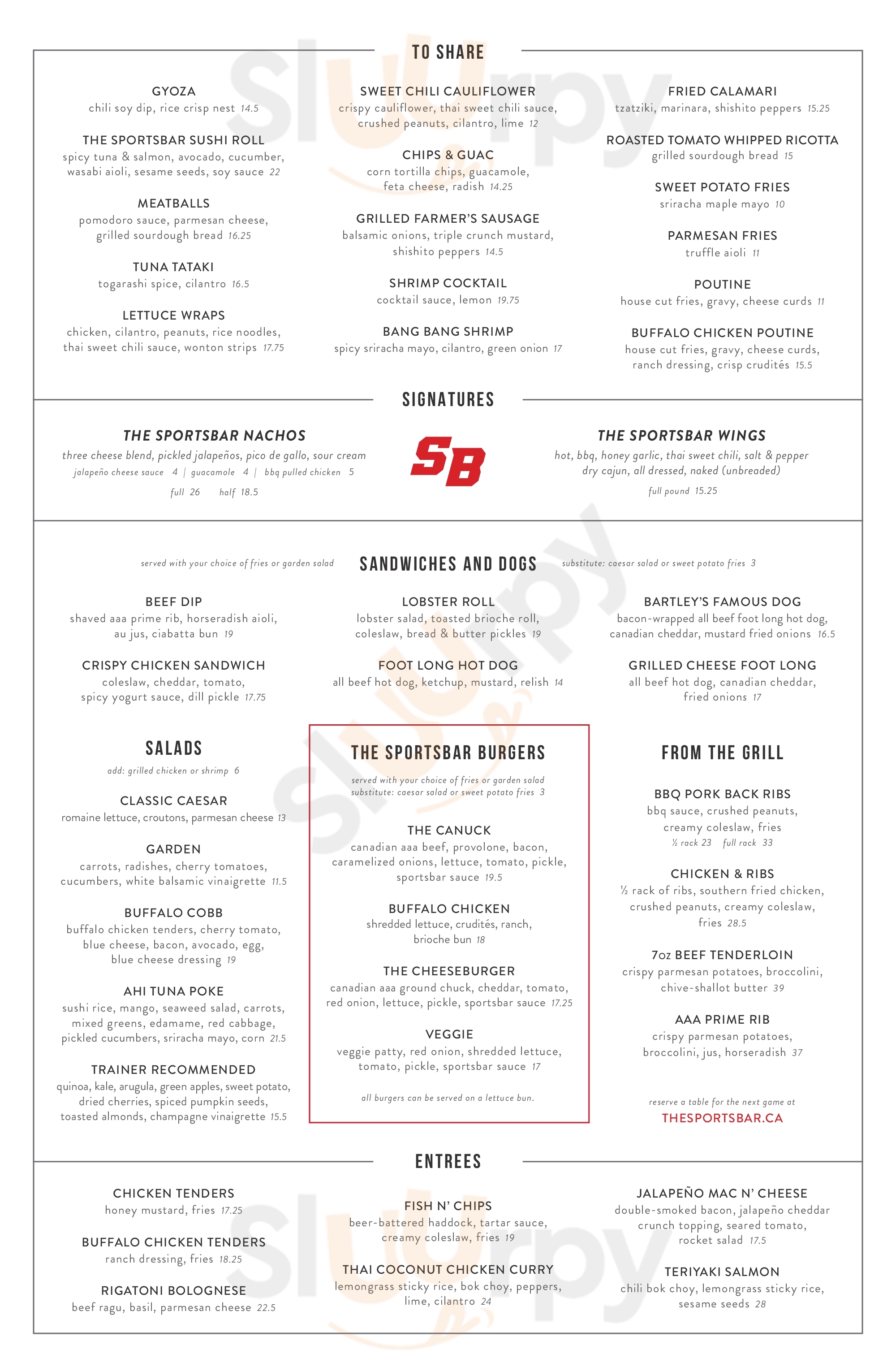 The Sportsbar Live! At Rogers Arena Vancouver Menu - 1